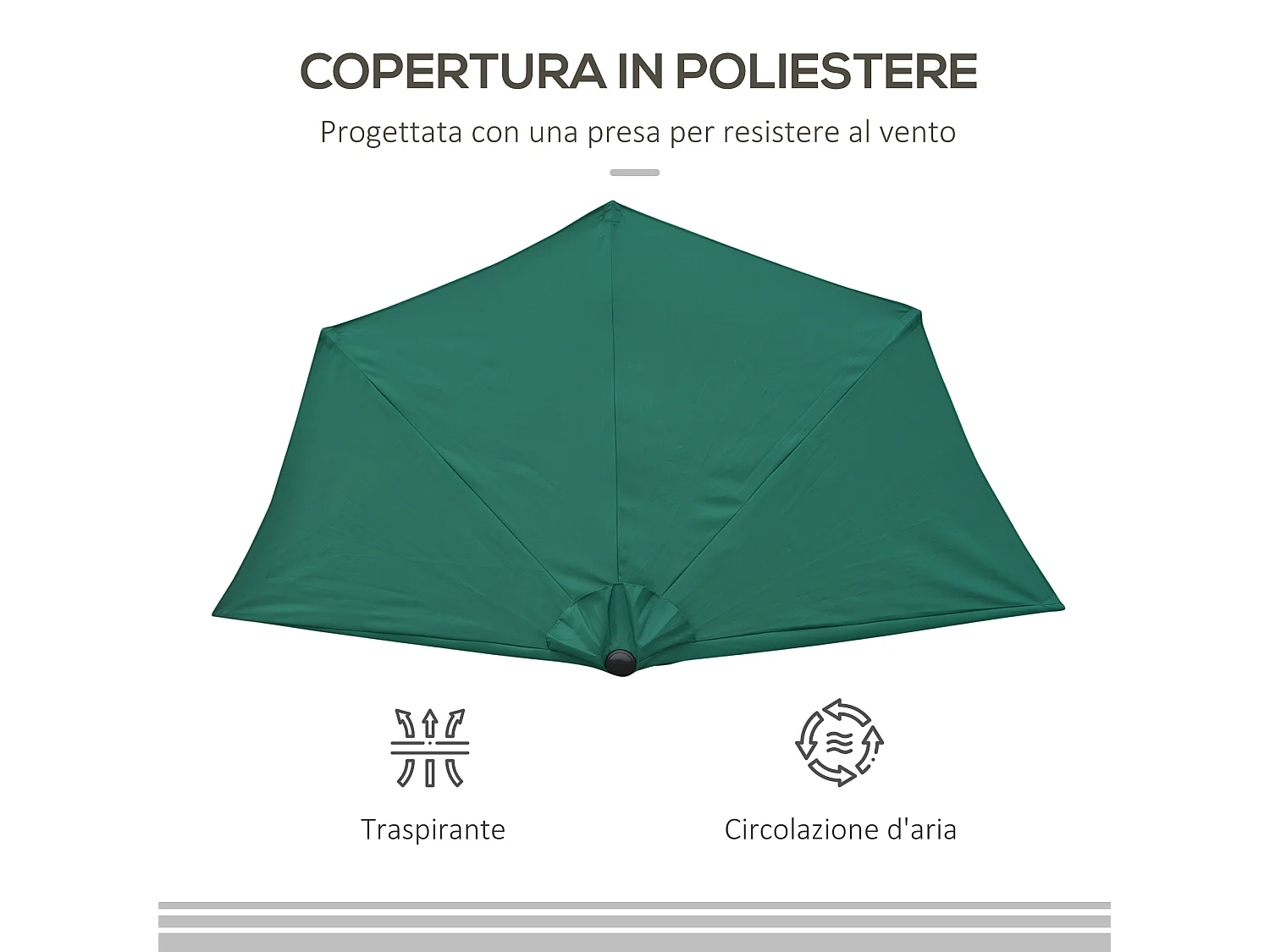 Ombrellone semicircolare con apertura a manovella 2.7x2.4 m