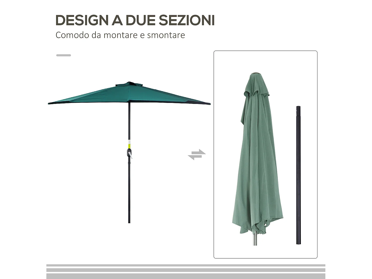 Ombrellone semicircolare con apertura a manovella 2.7x2.4 m