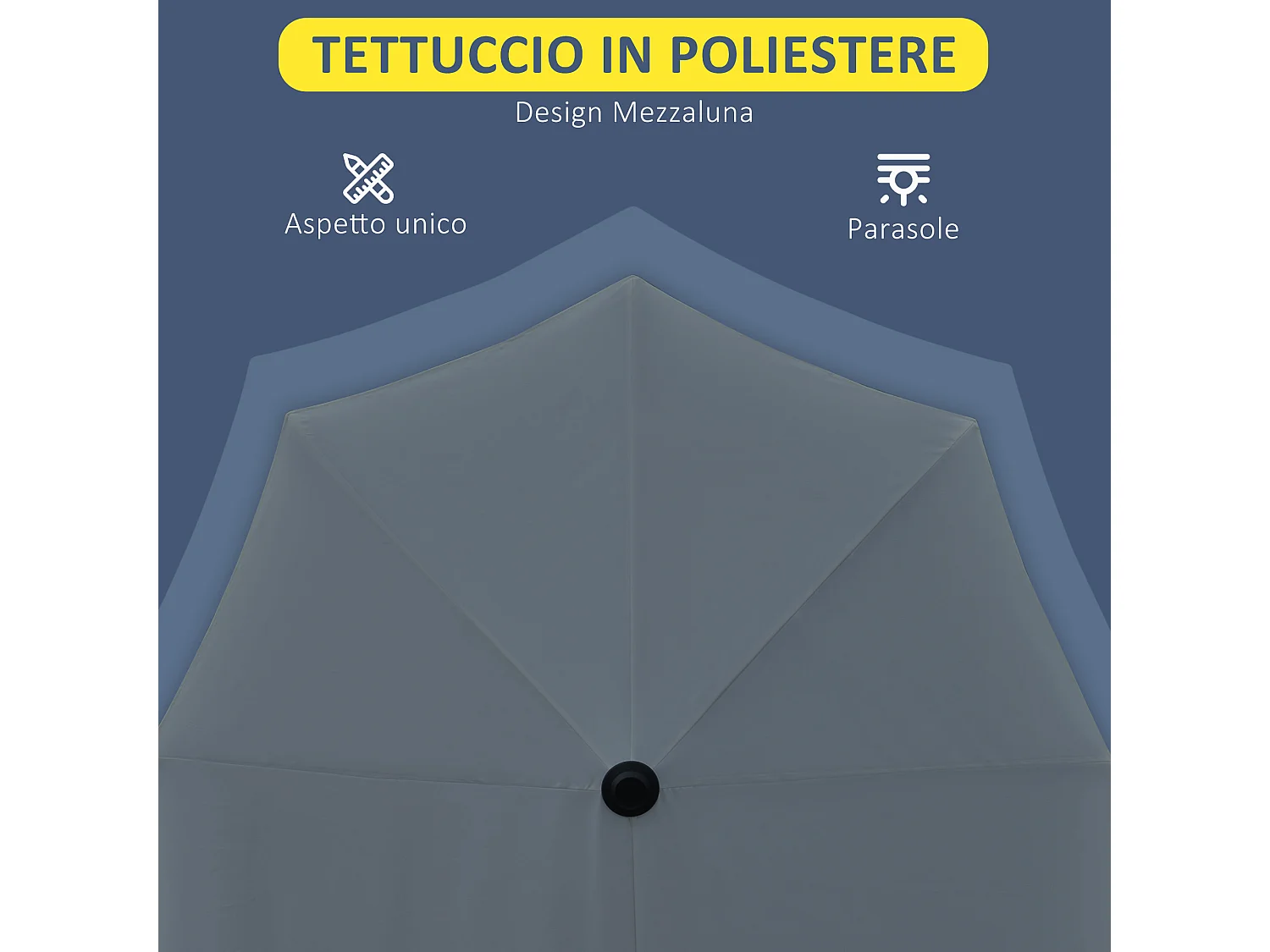 Ombrellone semicircolare con manovella e telo anti uv grigio