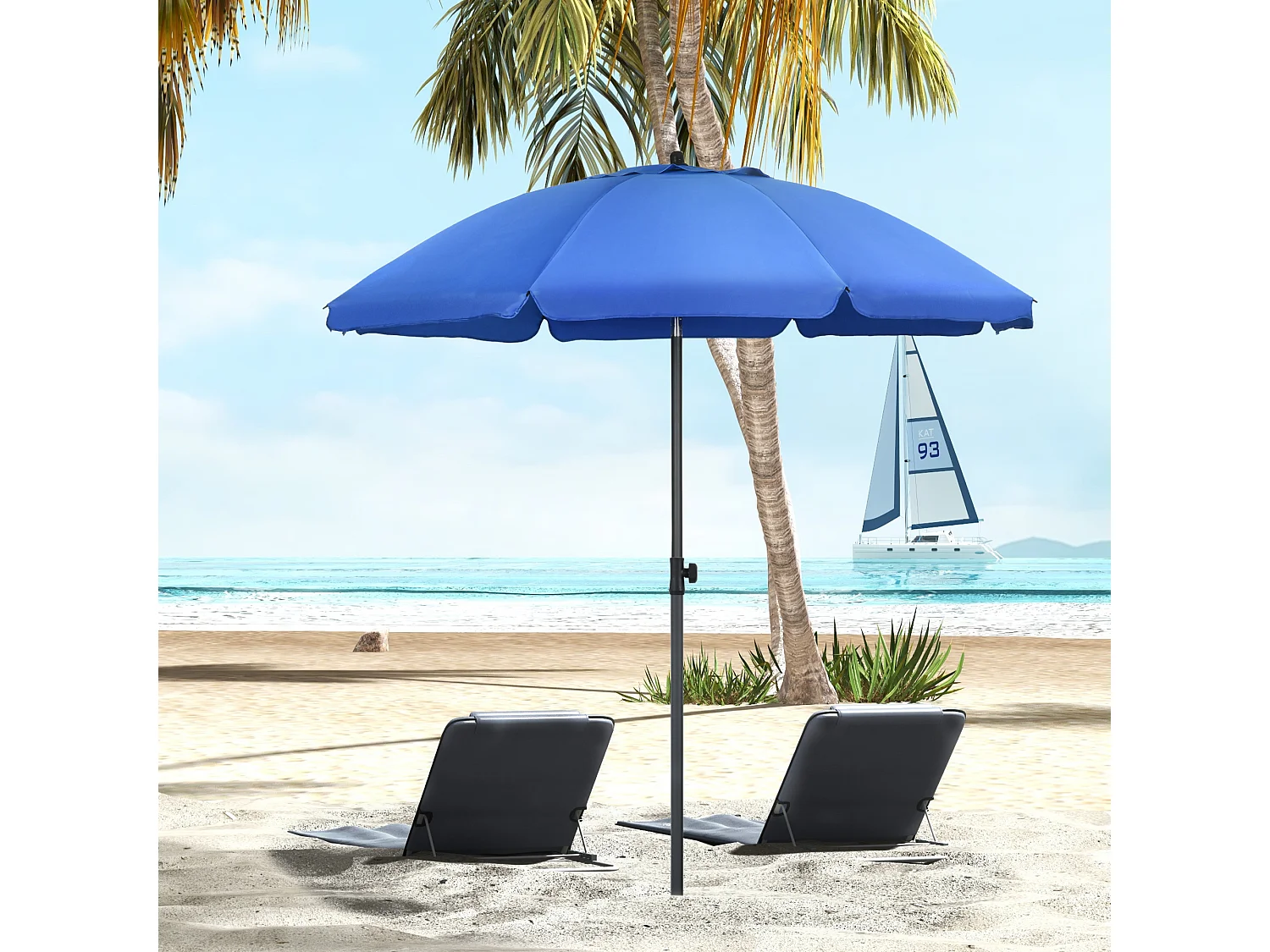Ombrellone da spiaggia con tettuccio reclinabile a 45° blu