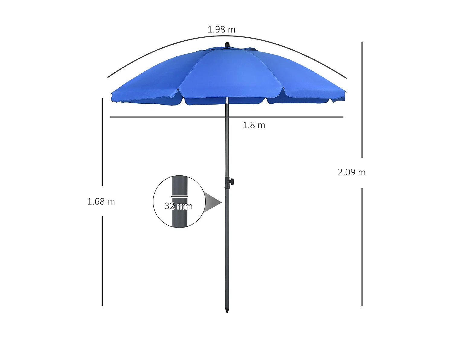 Ombrellone da spiaggia con tettuccio reclinabile a 45° blu