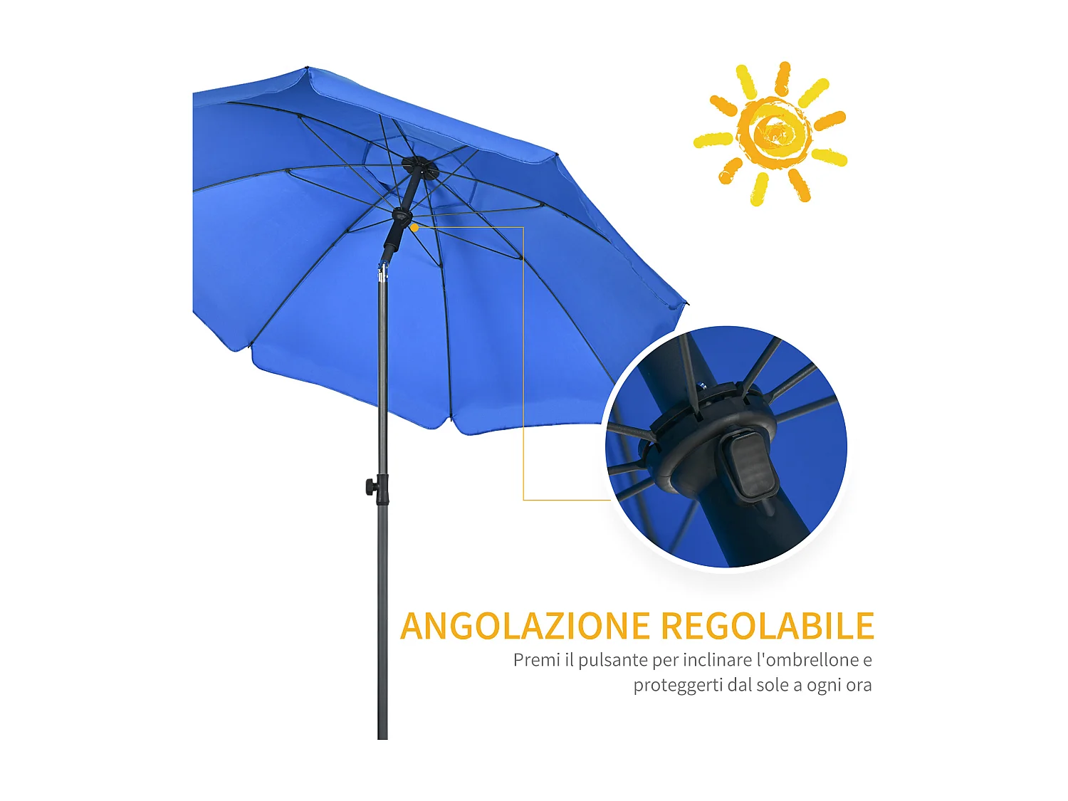 Ombrellone da spiaggia con tettuccio reclinabile a 45° blu