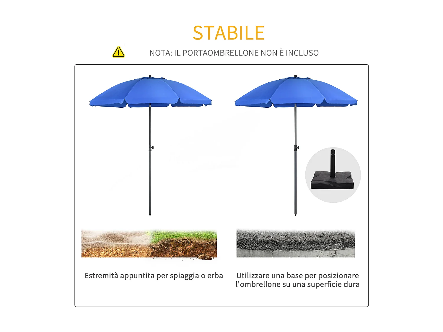 Ombrellone da spiaggia con tettuccio reclinabile a 45° blu