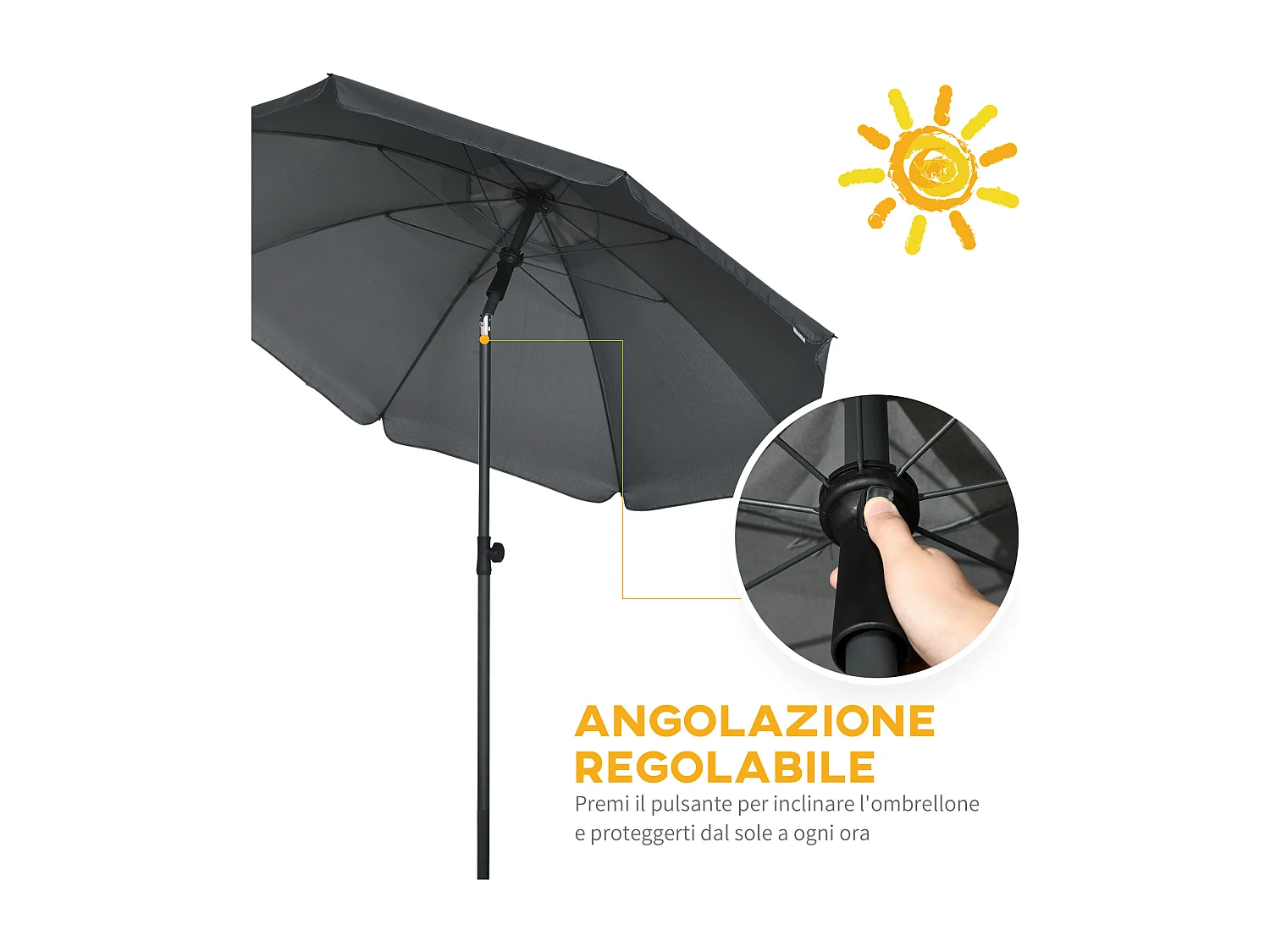 Ombrellone da spiaggia con tettuccio reclinabile a 45°