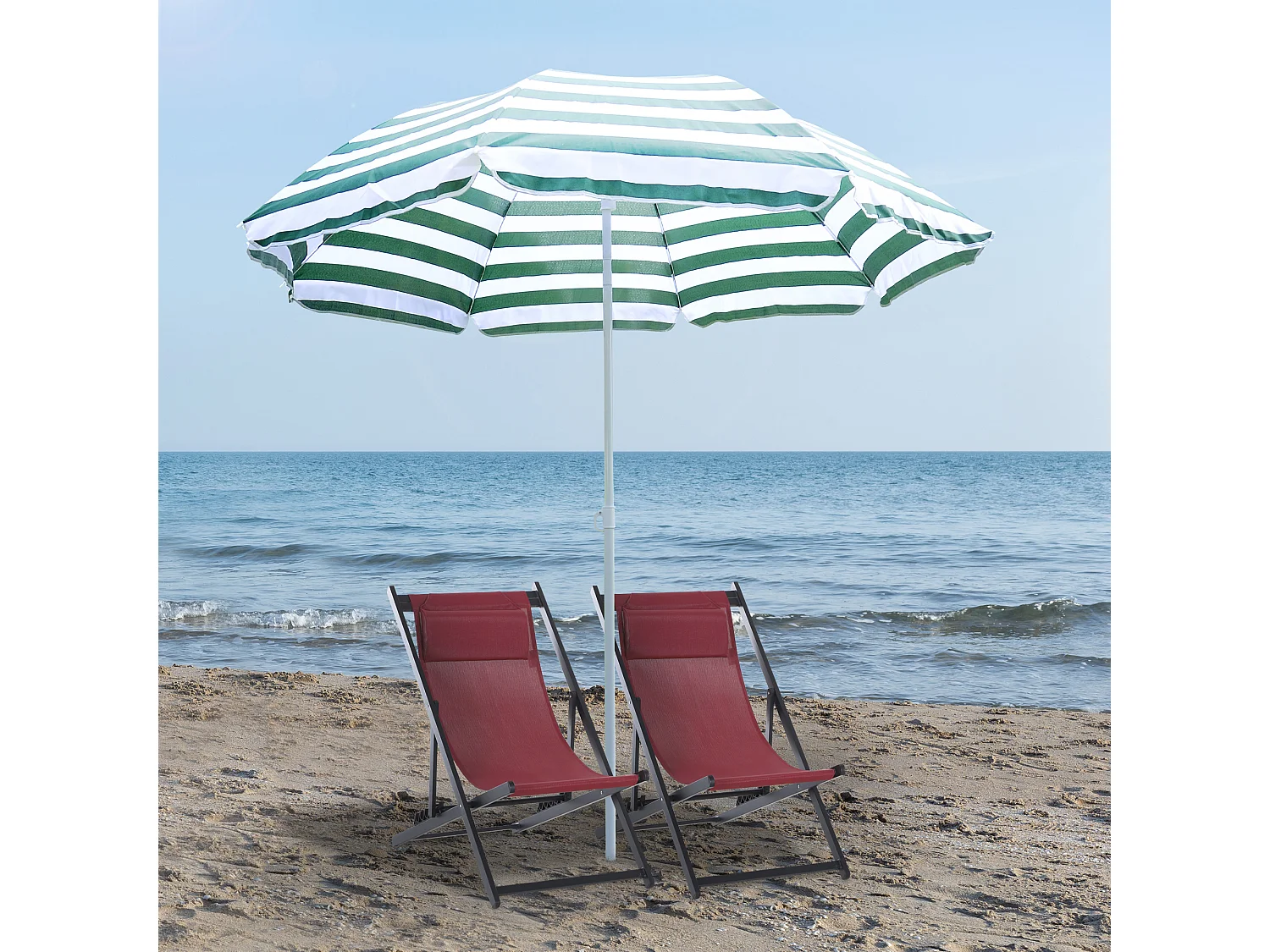 Ombrellone da spiaggia inclinabile in metallo poliestere verde bianco