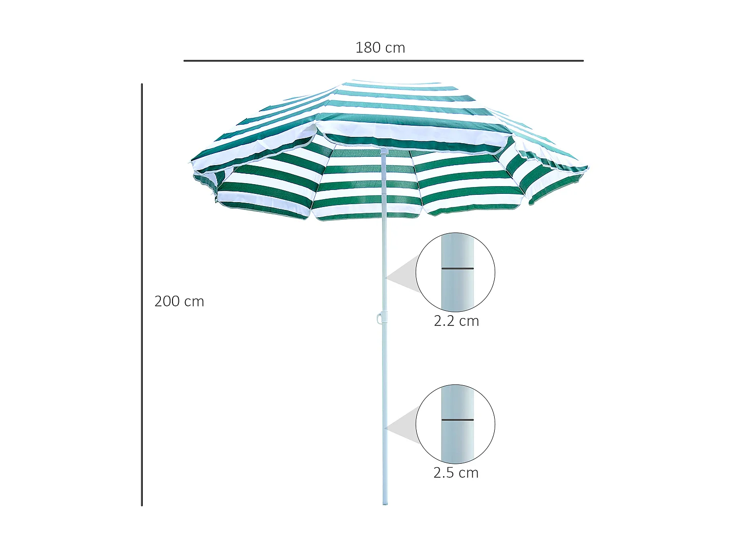 Ombrellone da spiaggia inclinabile in metallo poliestere verde bianco