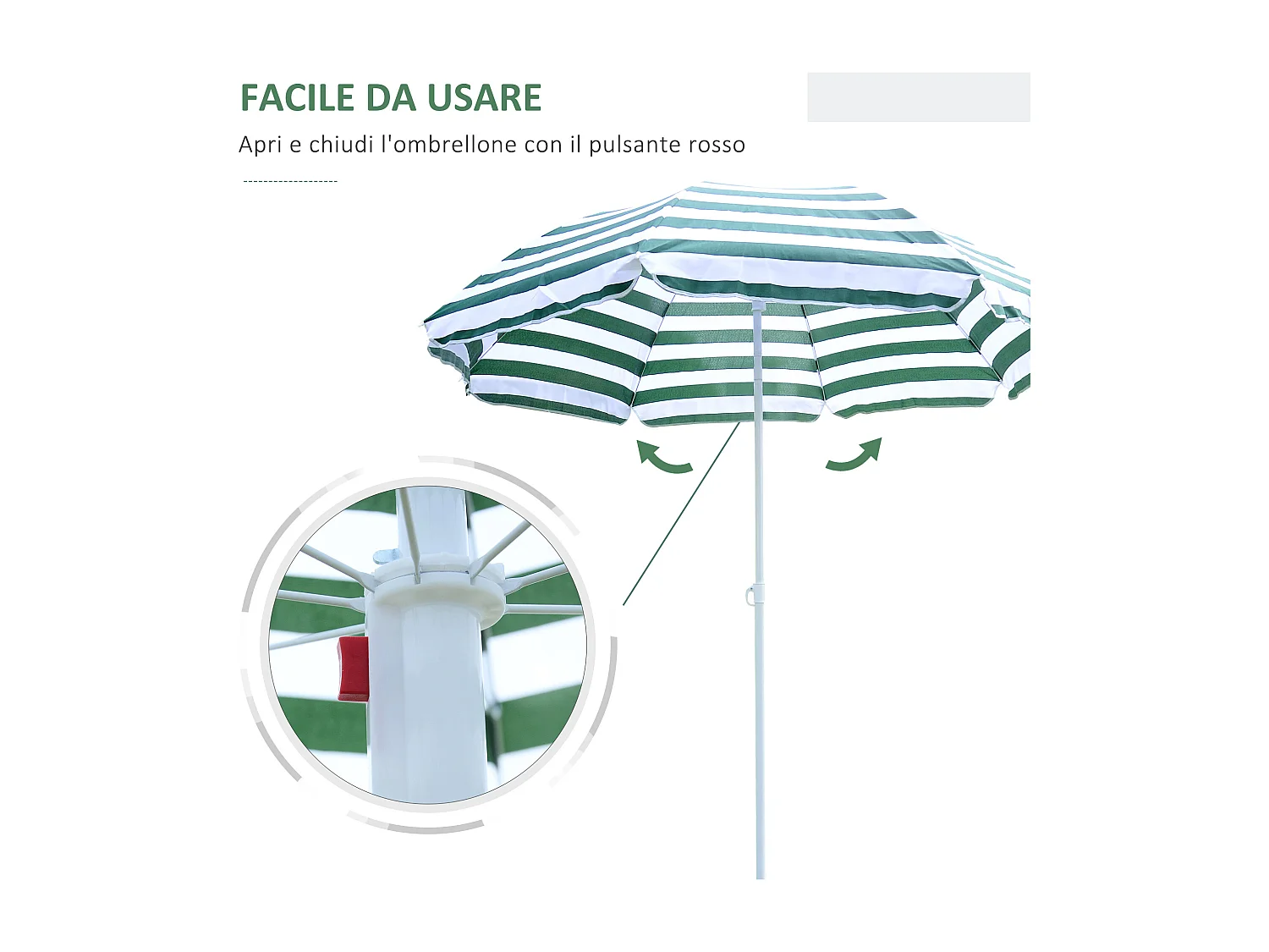 Ombrellone da spiaggia inclinabile in metallo poliestere verde bianco