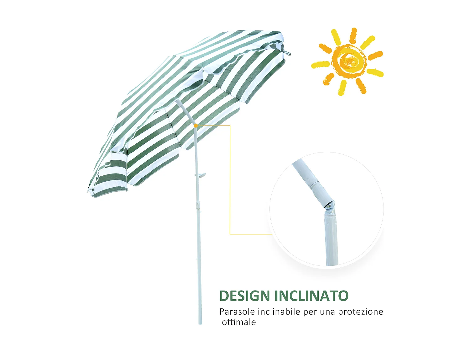 Ombrellone da spiaggia inclinabile in metallo poliestere verde bianco