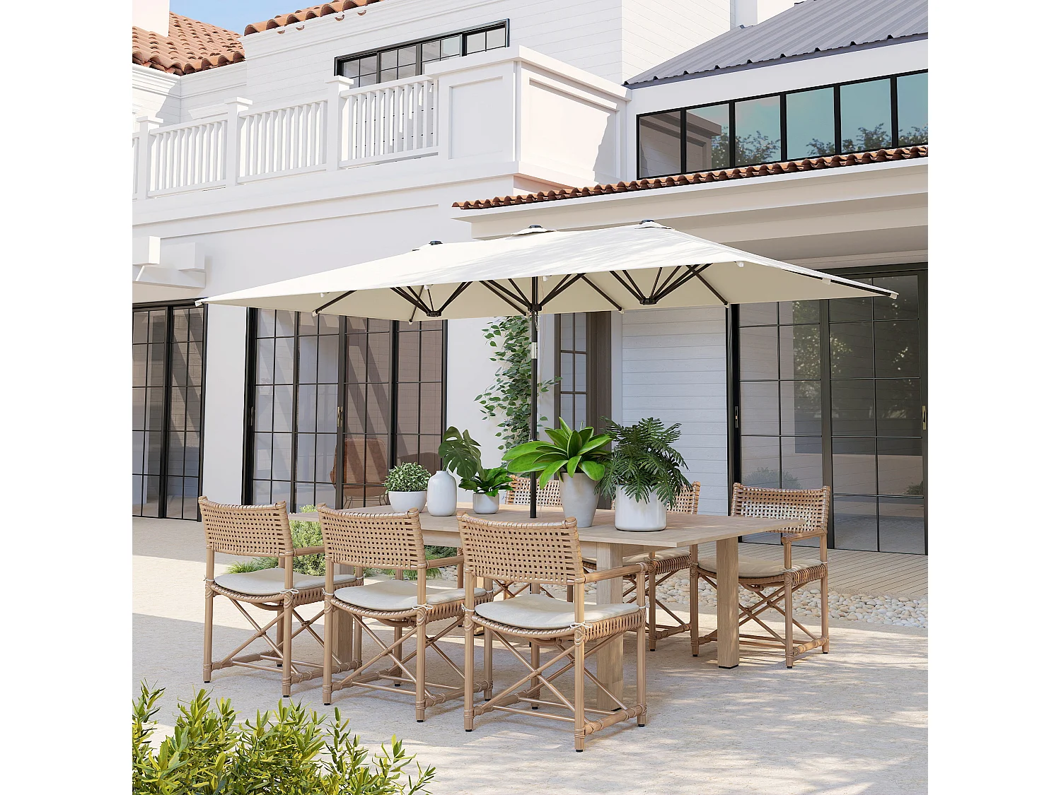 Ombrellone doppio inclinabile e regolabile in altezza color crema