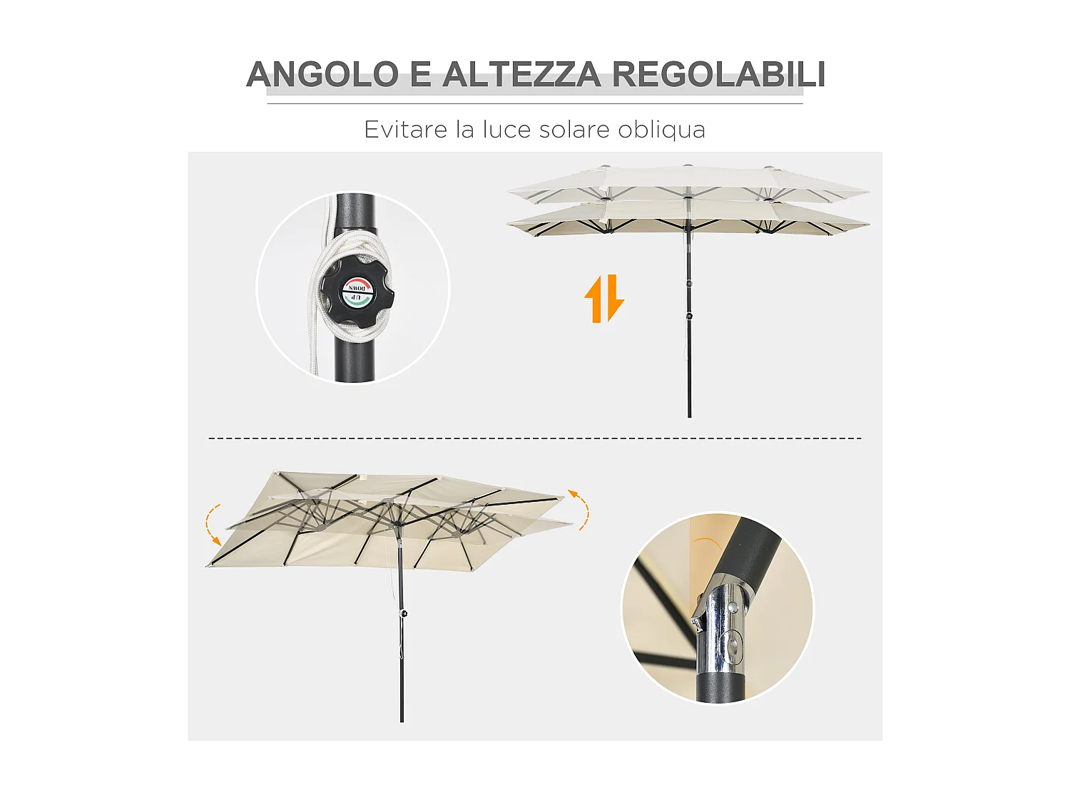 Ombrellone doppio inclinabile e regolabile in altezza color crema