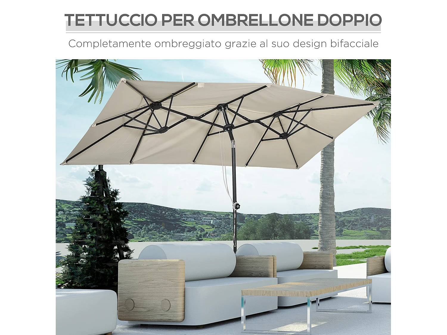 Ombrellone doppio inclinabile e regolabile in altezza color crema