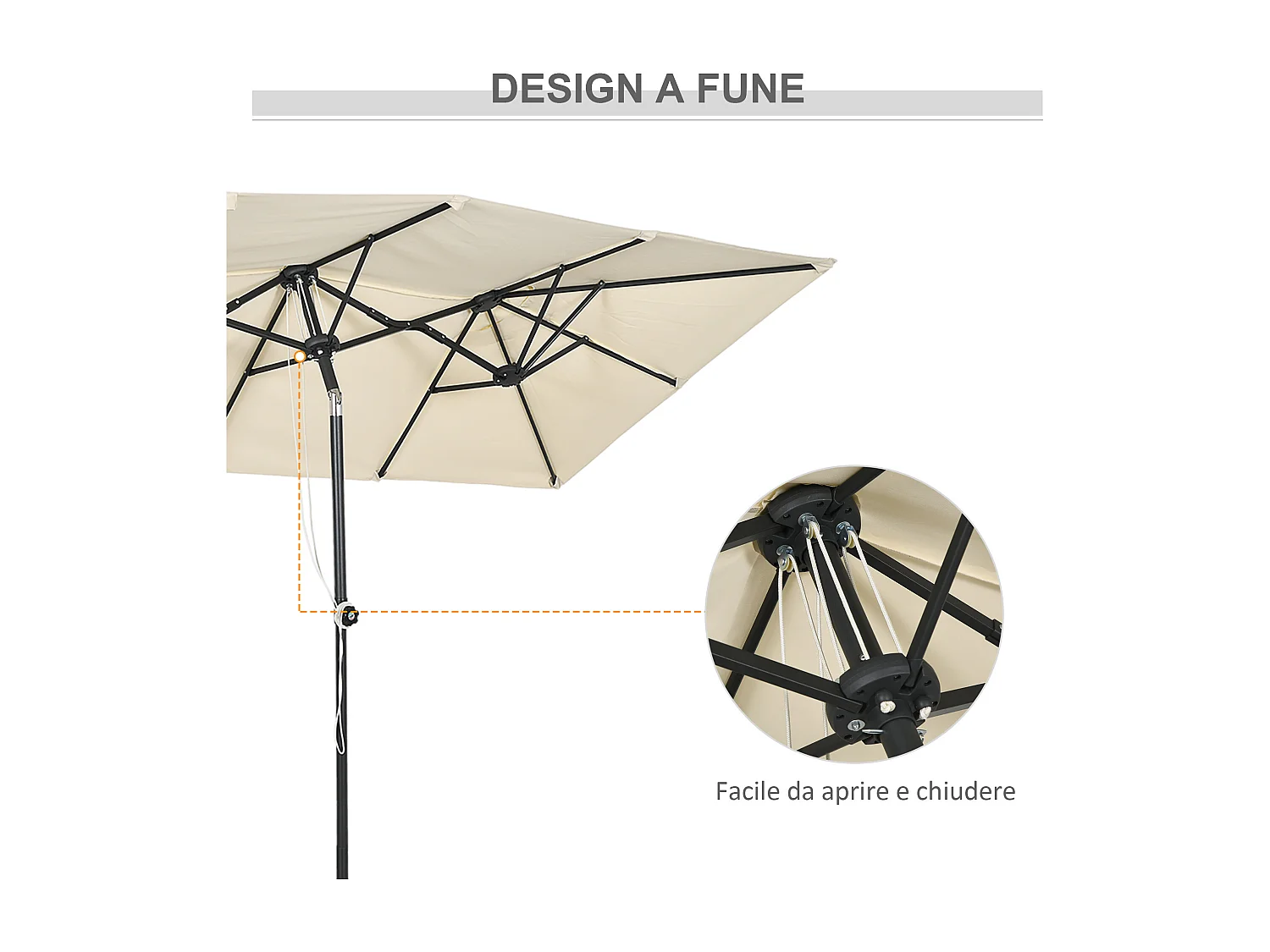 Ombrellone doppio inclinabile e regolabile in altezza color crema