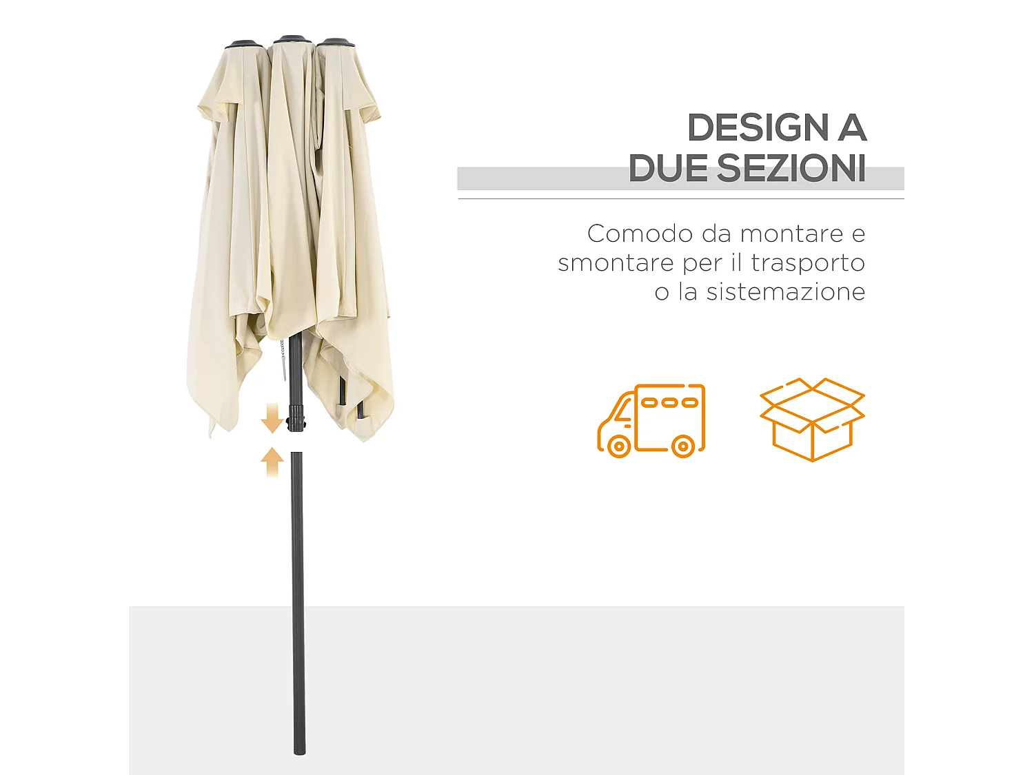 Ombrellone doppio inclinabile e regolabile in altezza color crema