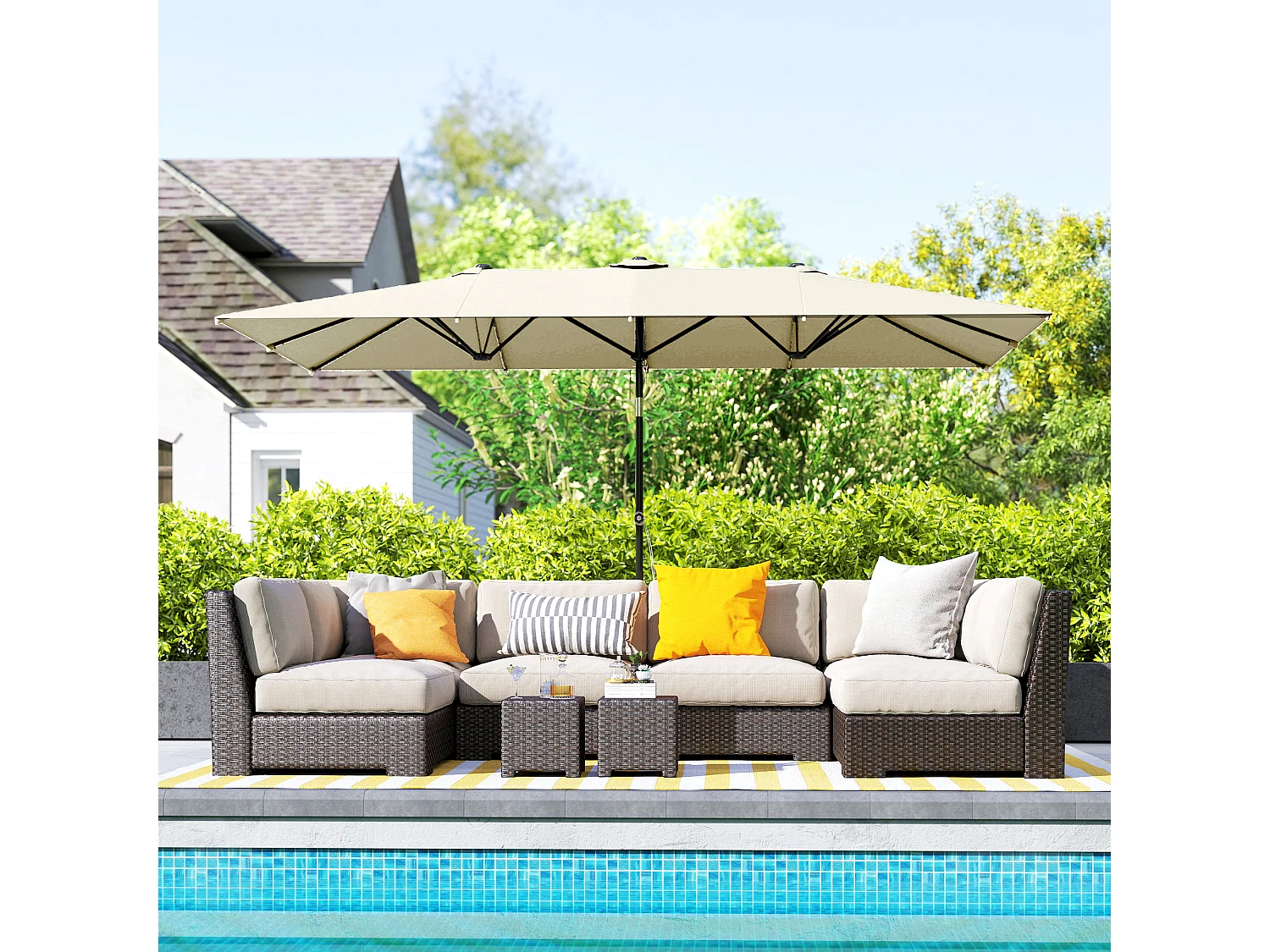 Ombrellone doppio inclinabile e regolabile in altezza color crema