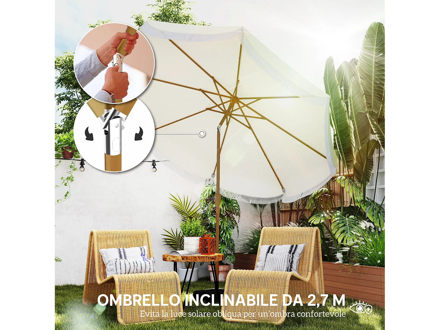Ombrellone da giardino inclinabile in metallo e poliestere beige