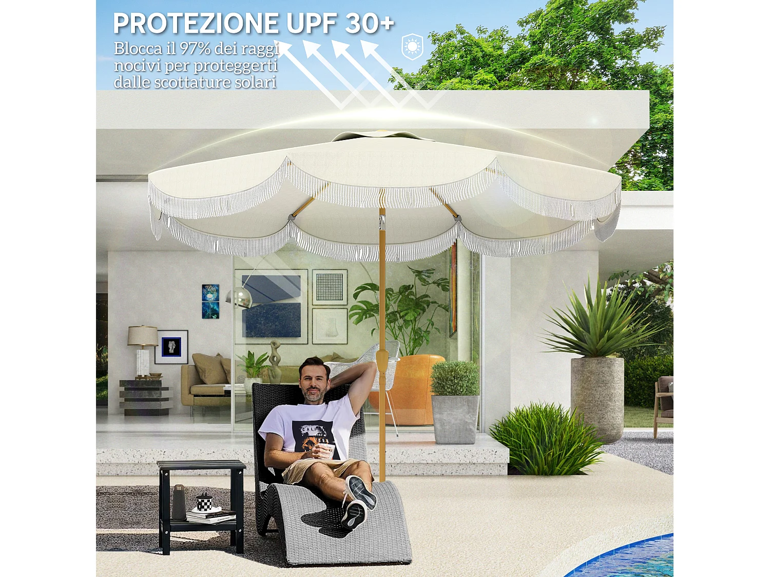 Ombrellone da giardino inclinabile in metallo e poliestere beige