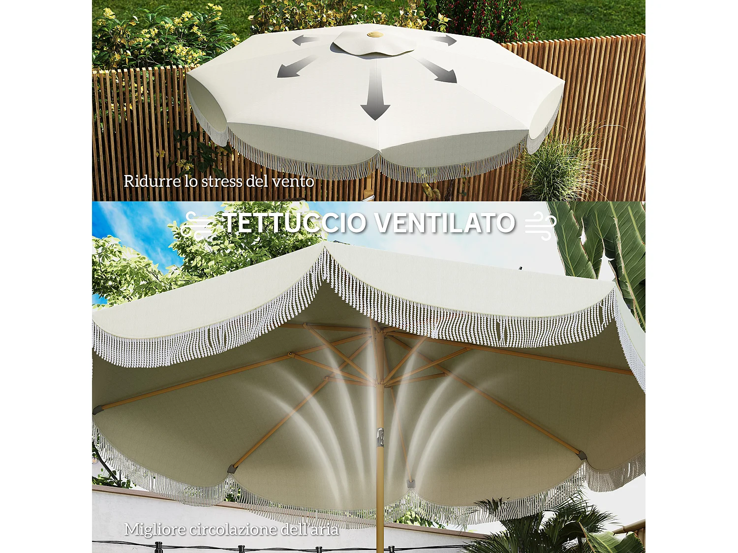 Ombrellone da giardino inclinabile in metallo e poliestere beige