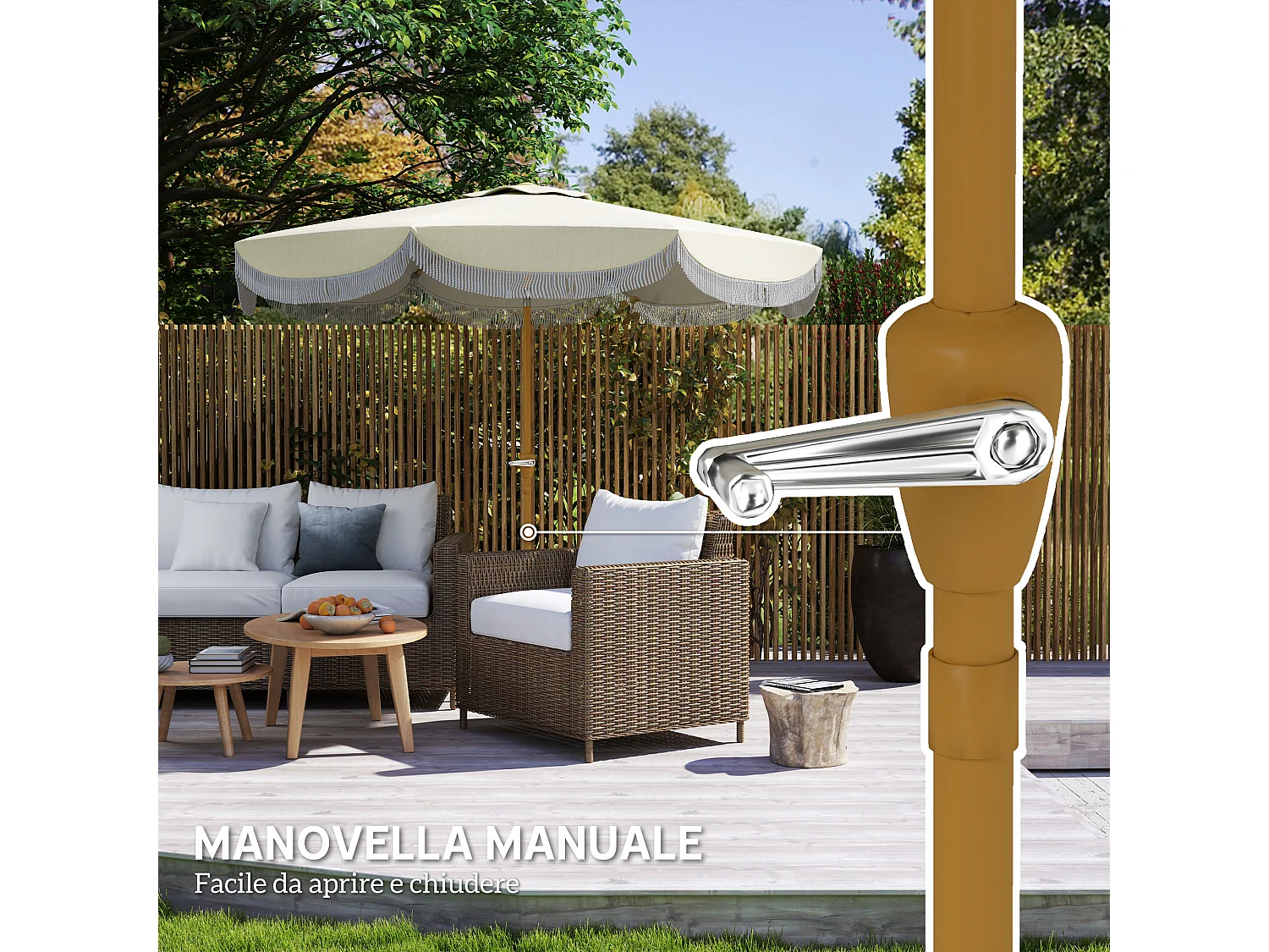 Ombrellone da giardino inclinabile in metallo e poliestere beige