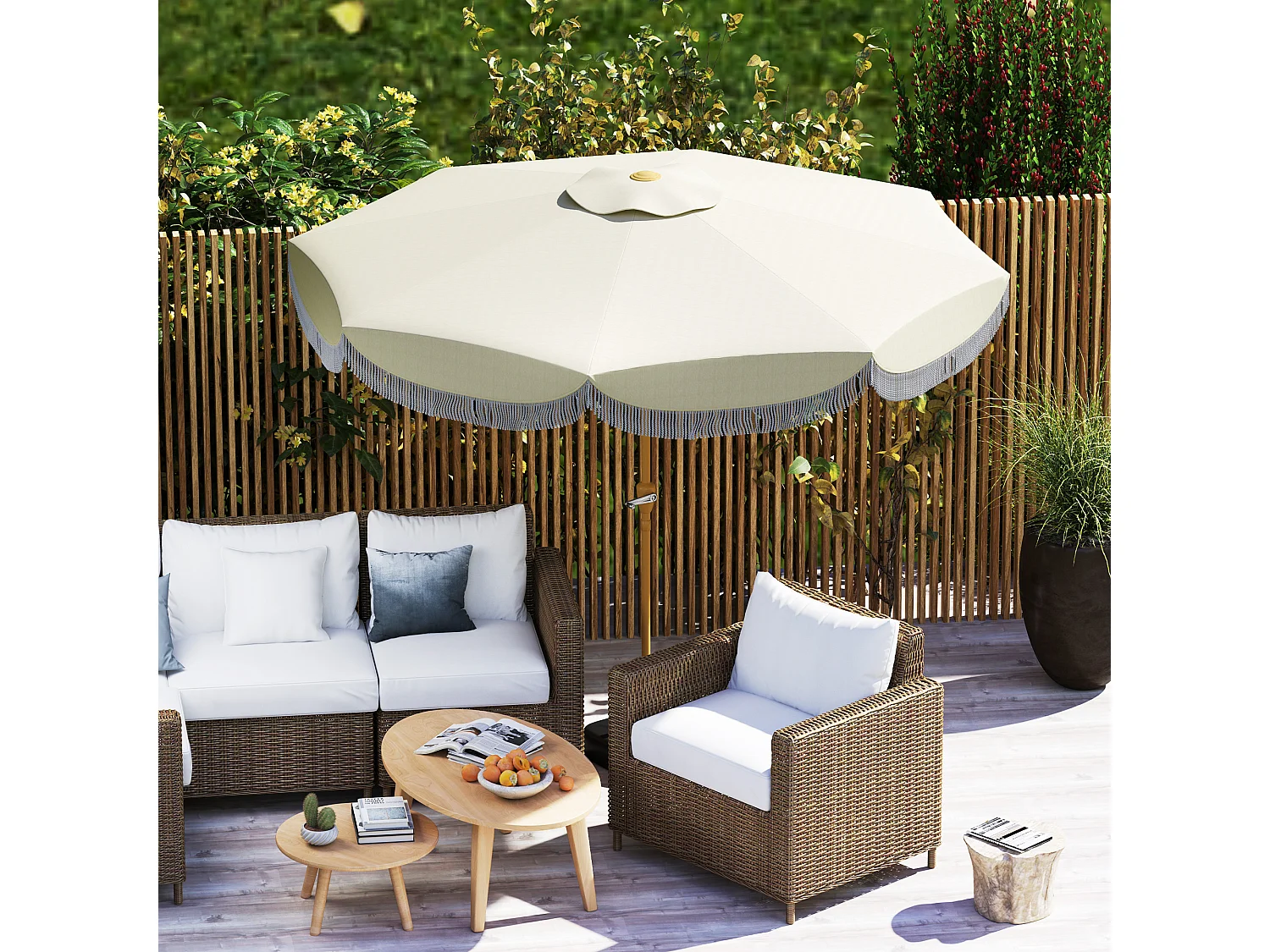 Ombrellone da giardino inclinabile in metallo e poliestere beige