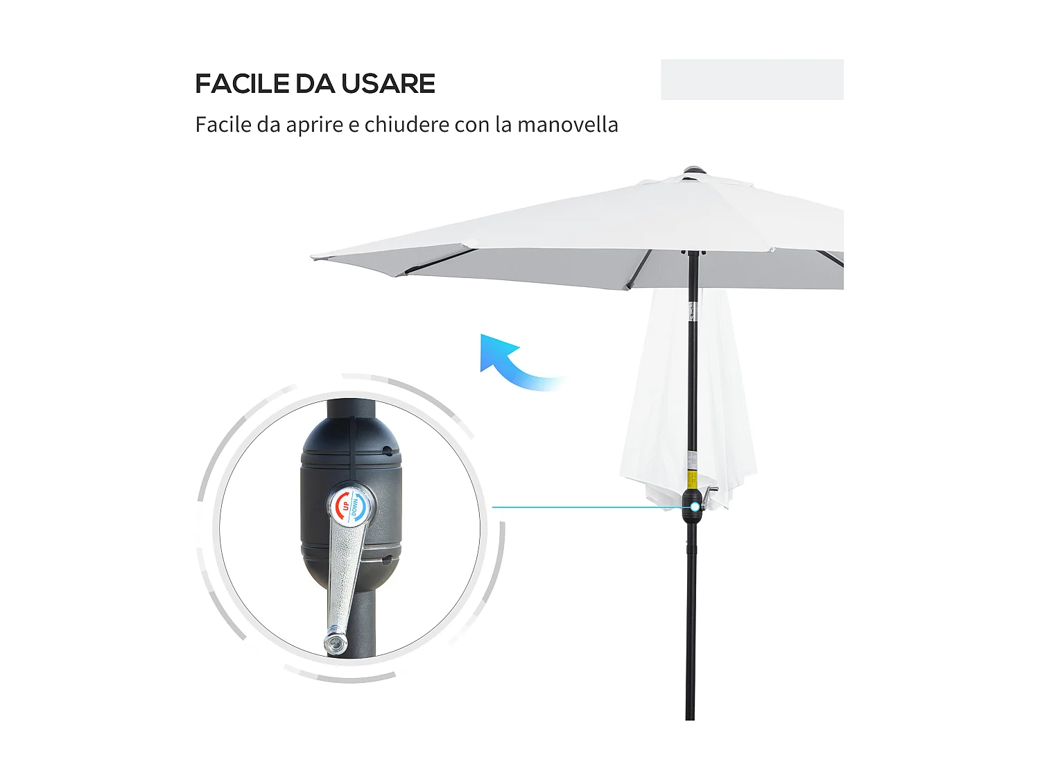 Ombrellone da giardino 3x2.5 m in metallo e poliestere bianco