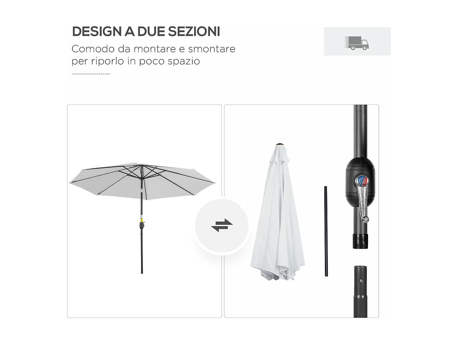 Ombrellone da giardino 3x2.5 m in metallo e poliestere bianco