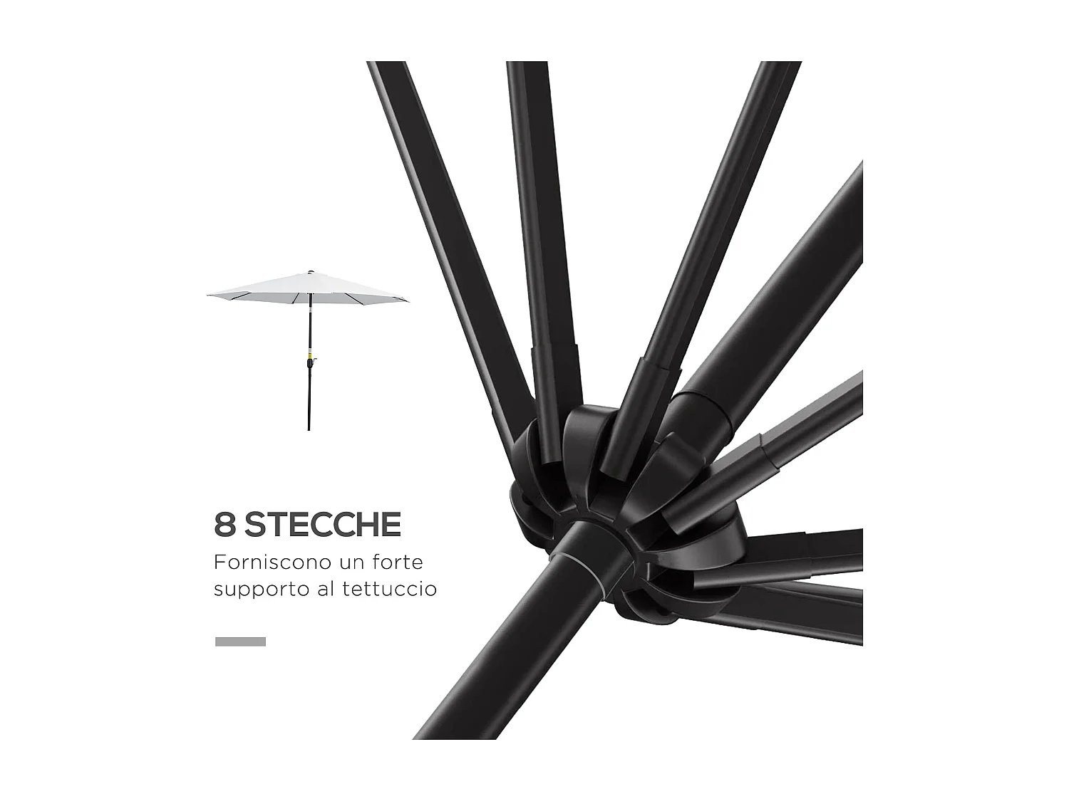Ombrellone da giardino 3x2.5 m in metallo e poliestere bianco