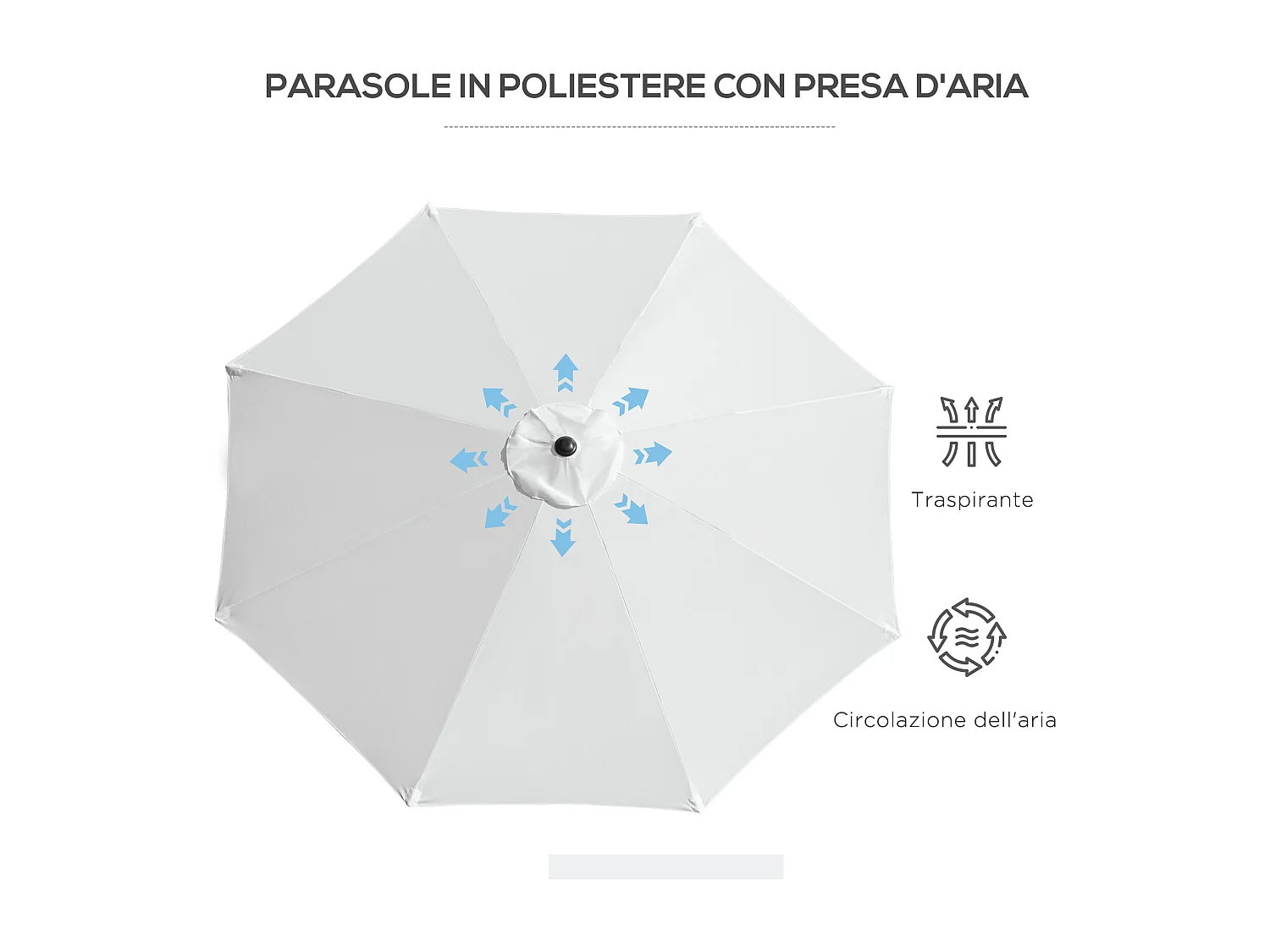 Ombrellone da giardino 3x2.5 m in metallo e poliestere bianco