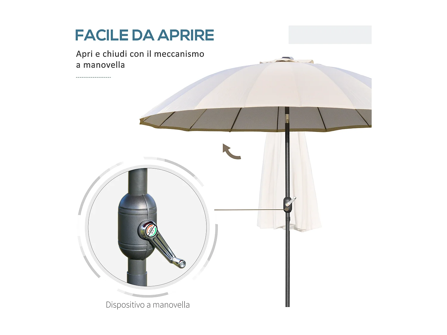 Ombrellone da giardino inclinabile e con manovella 2.5x2.5 m