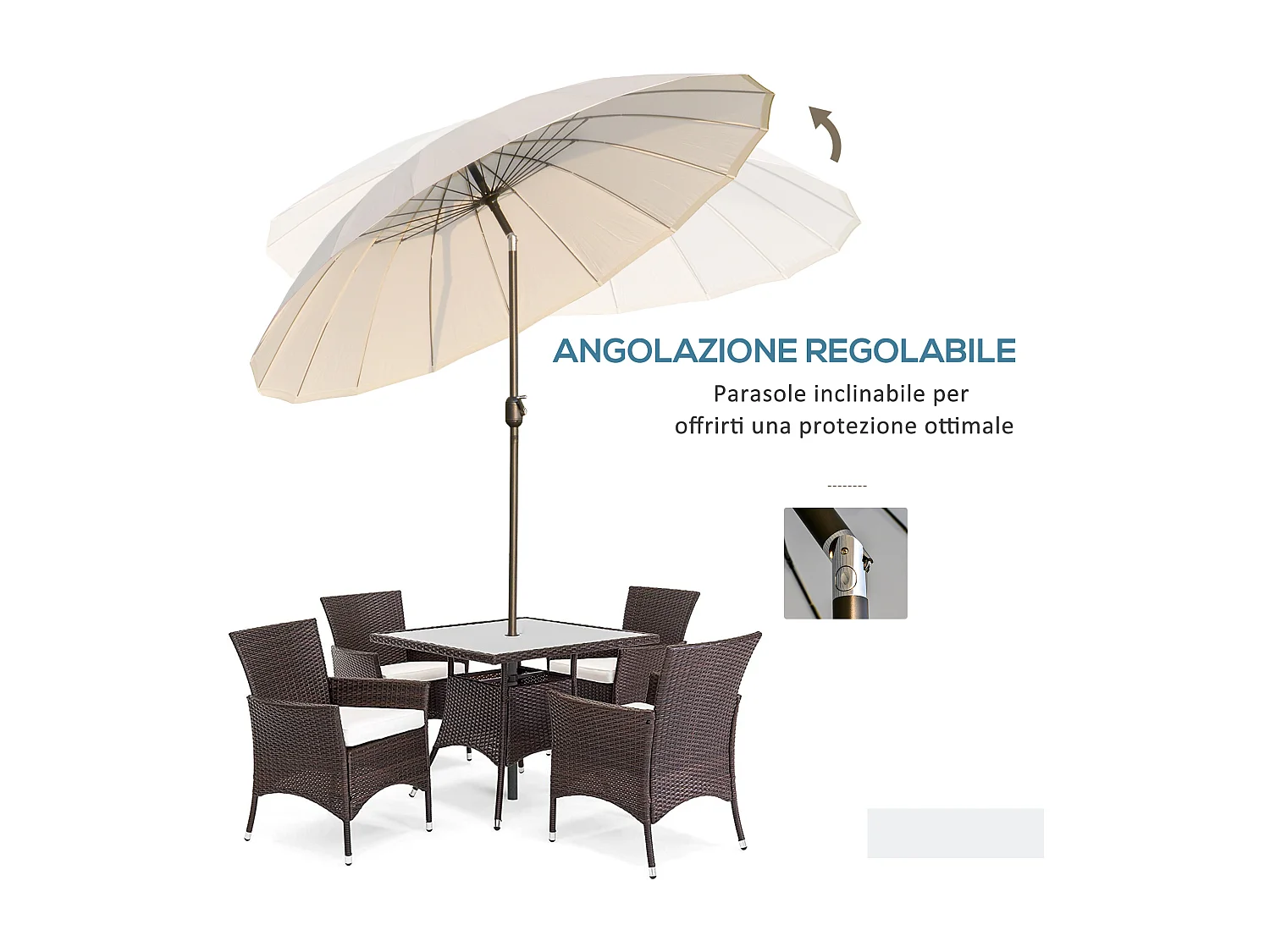 Ombrellone da giardino inclinabile e con manovella 2.5x2.5 m