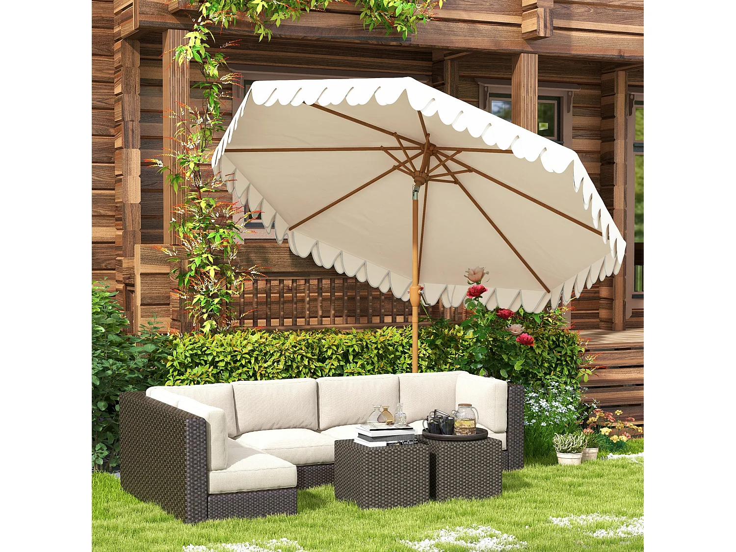 Ombrellone da giardino a manovella e inclinabile 2.7x2.4 m crema