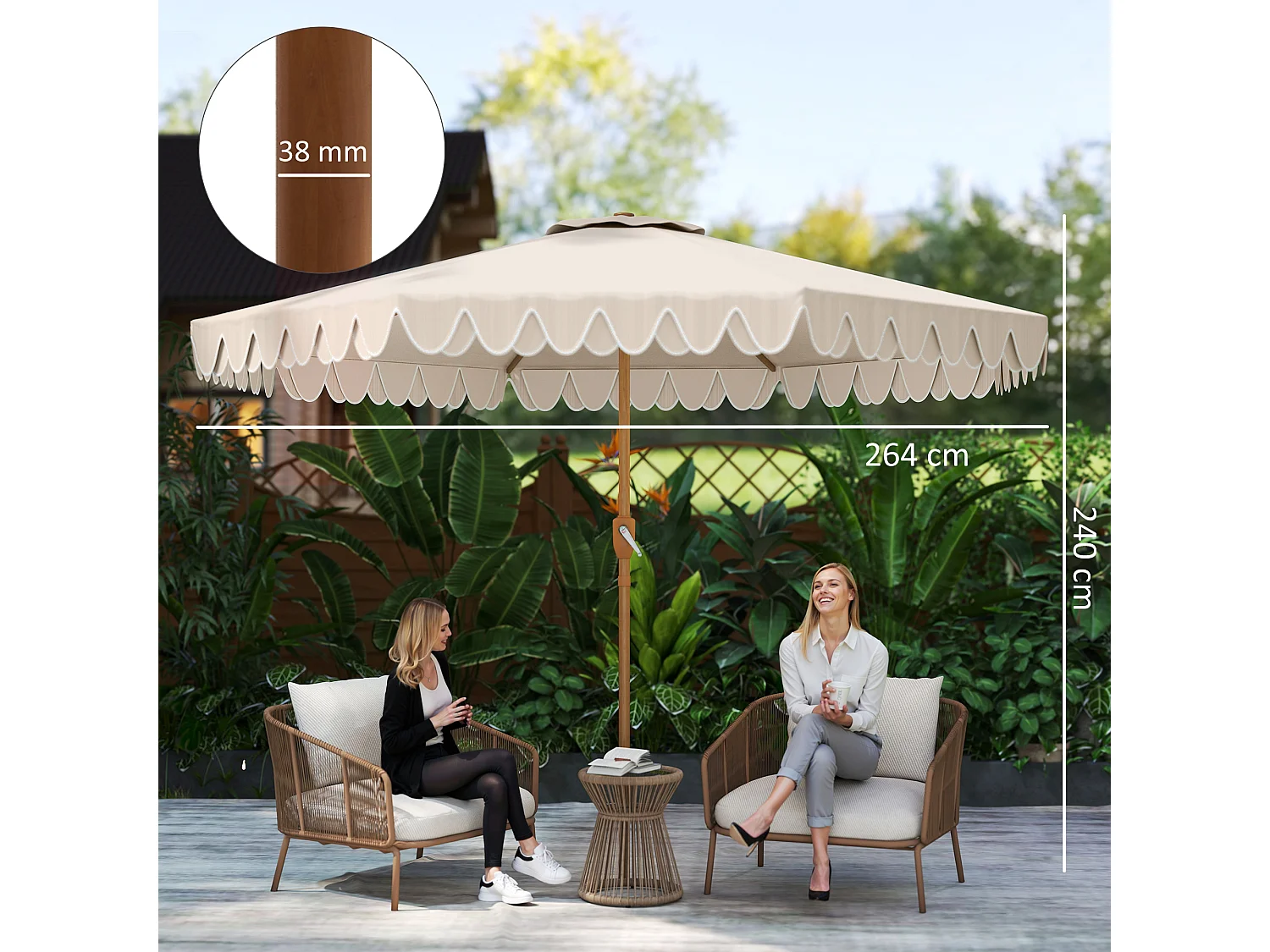 Ombrellone da giardino a manovella e inclinabile 2.7x2.4 m crema