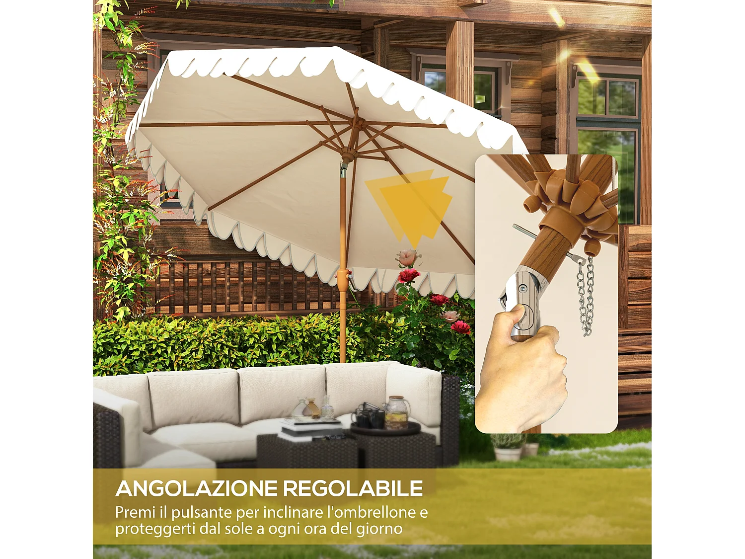 Ombrellone da giardino a manovella e inclinabile 2.7x2.4 m crema