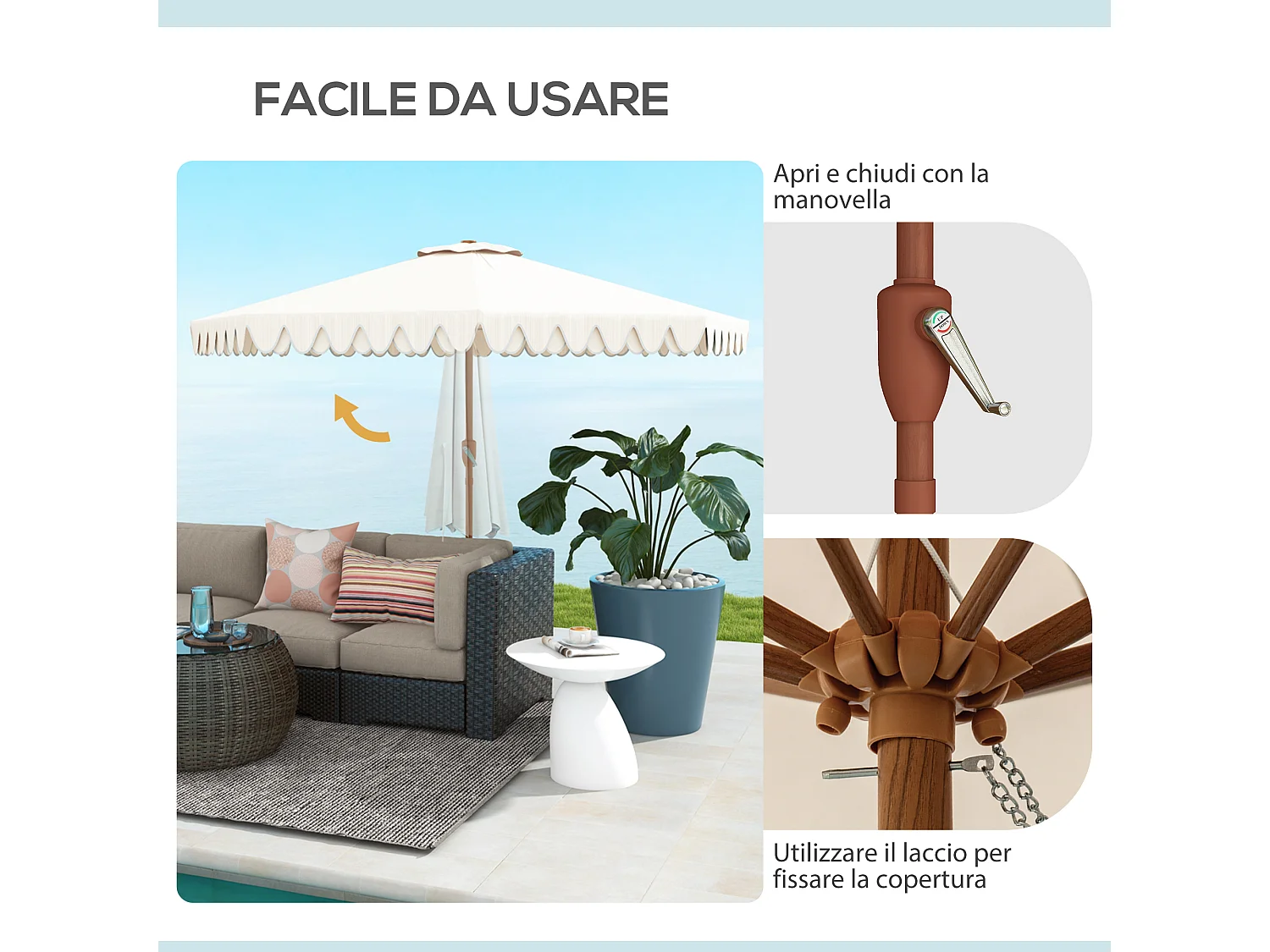 Ombrellone da giardino a manovella e inclinabile 2.7x2.4 m crema