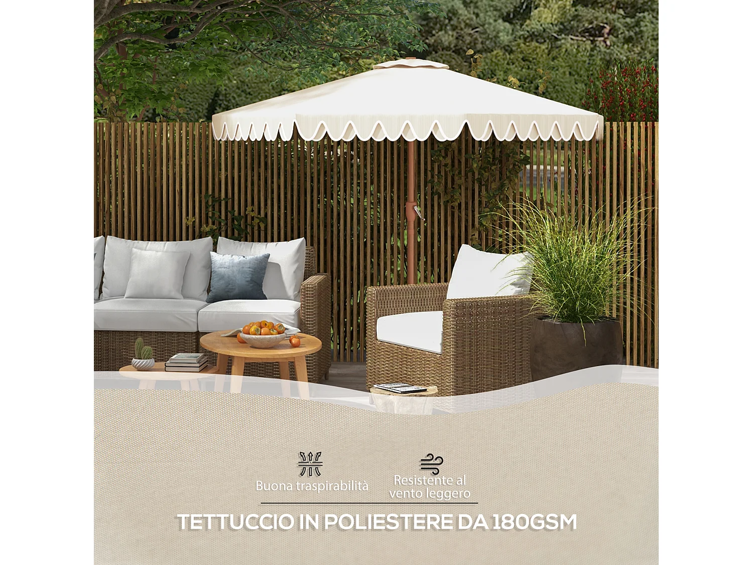 Ombrellone da giardino a manovella e inclinabile 2.7x2.4 m crema