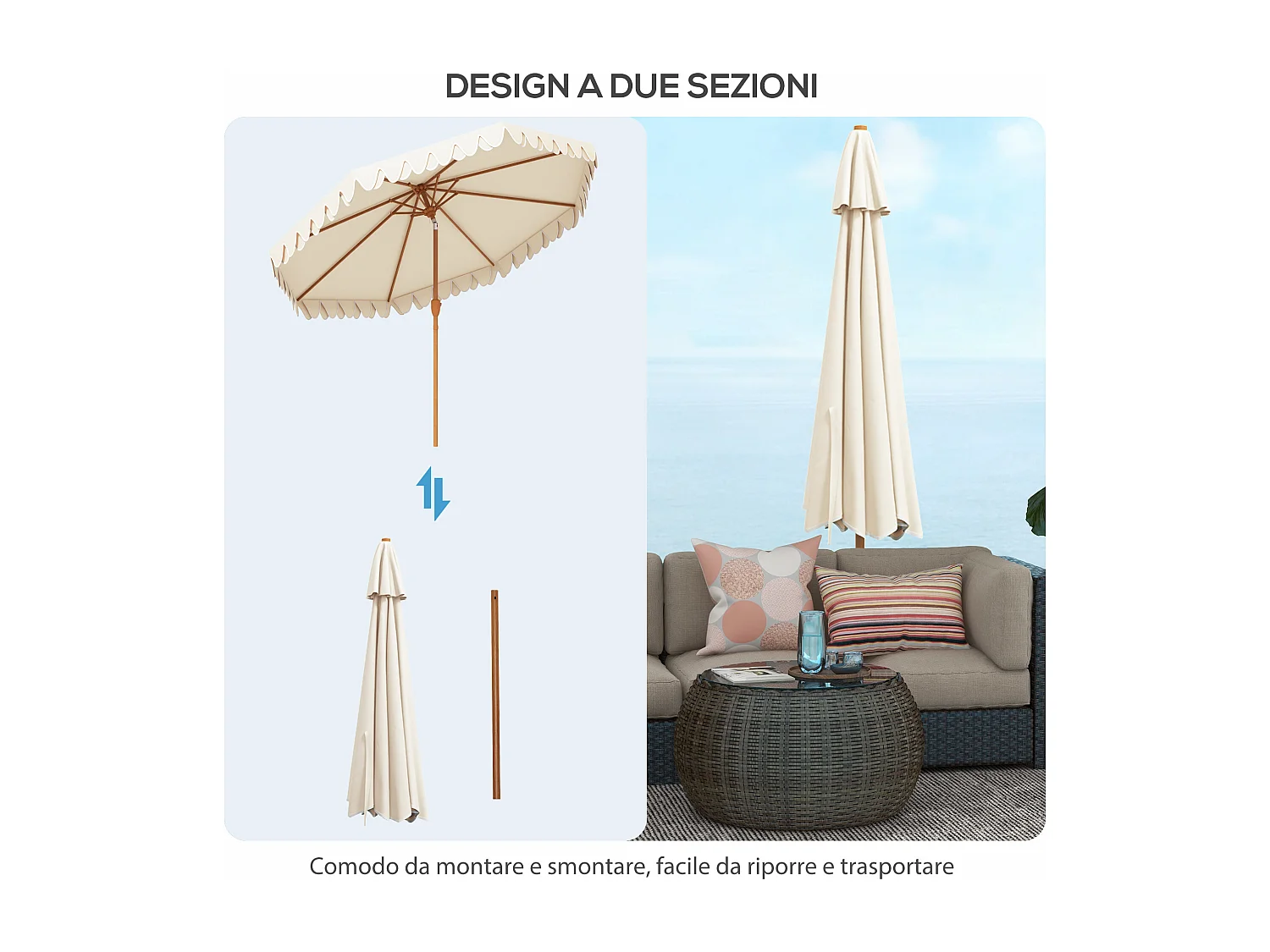 Ombrellone da giardino a manovella e inclinabile 2.7x2.4 m crema