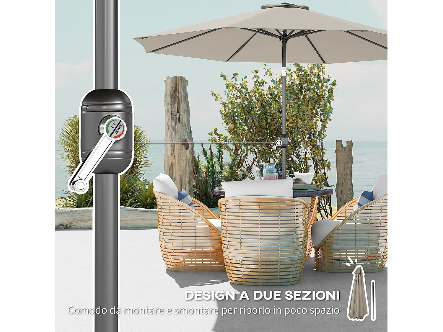 Ombrellone da giardino 3x2.50 m inclinabile grigio chiaro