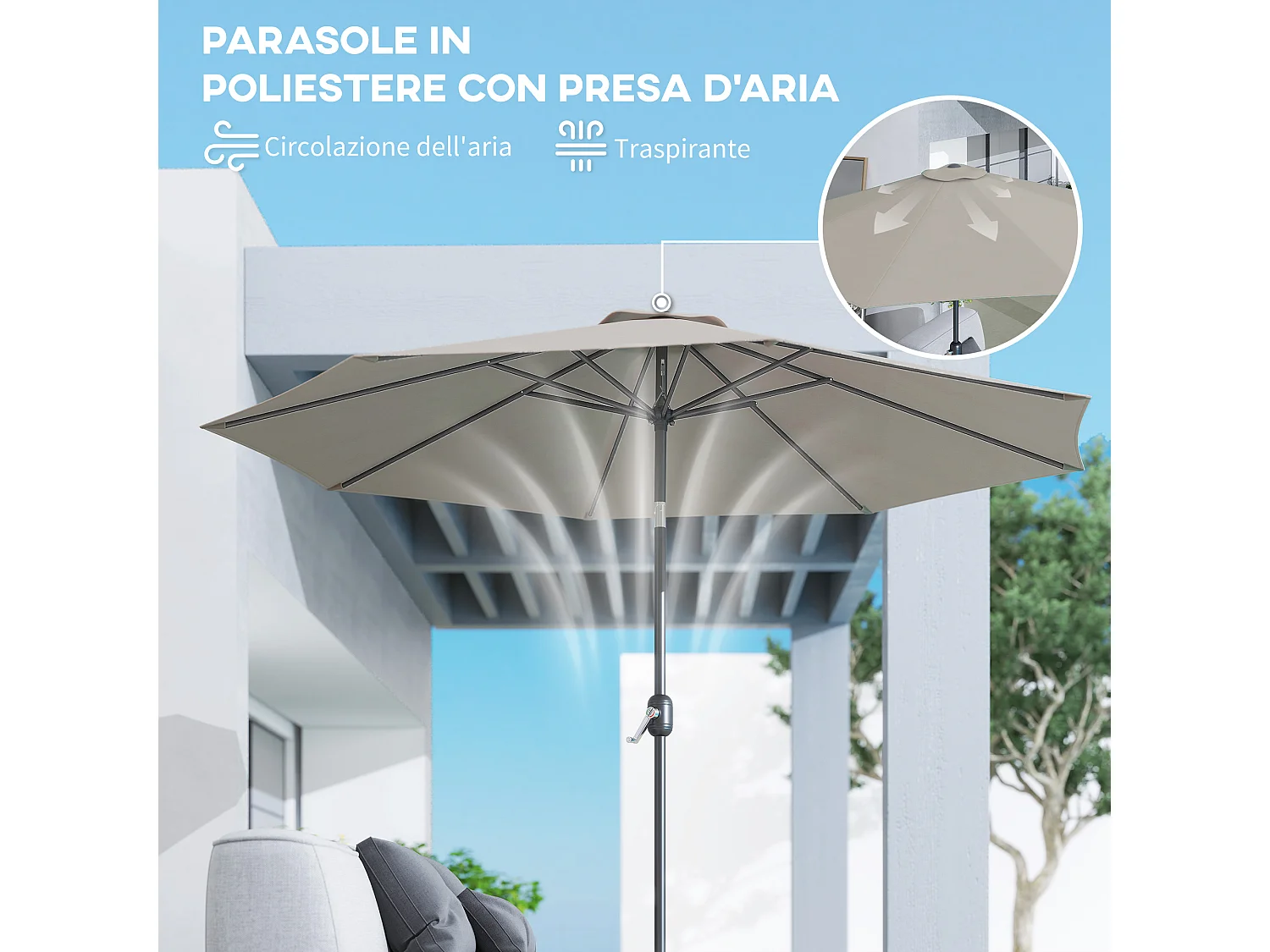 Ombrellone da giardino 3x2.50 m inclinabile grigio chiaro