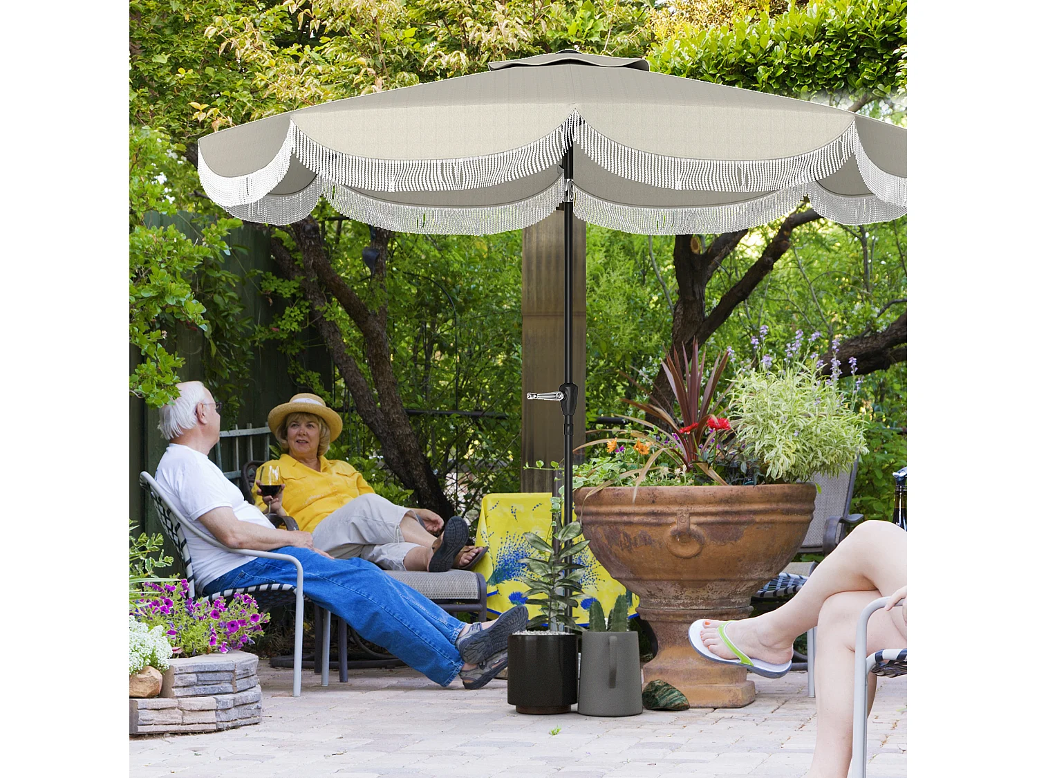 Ombrellone da giardino inclinabile in metallo poliestere grigio chiaro