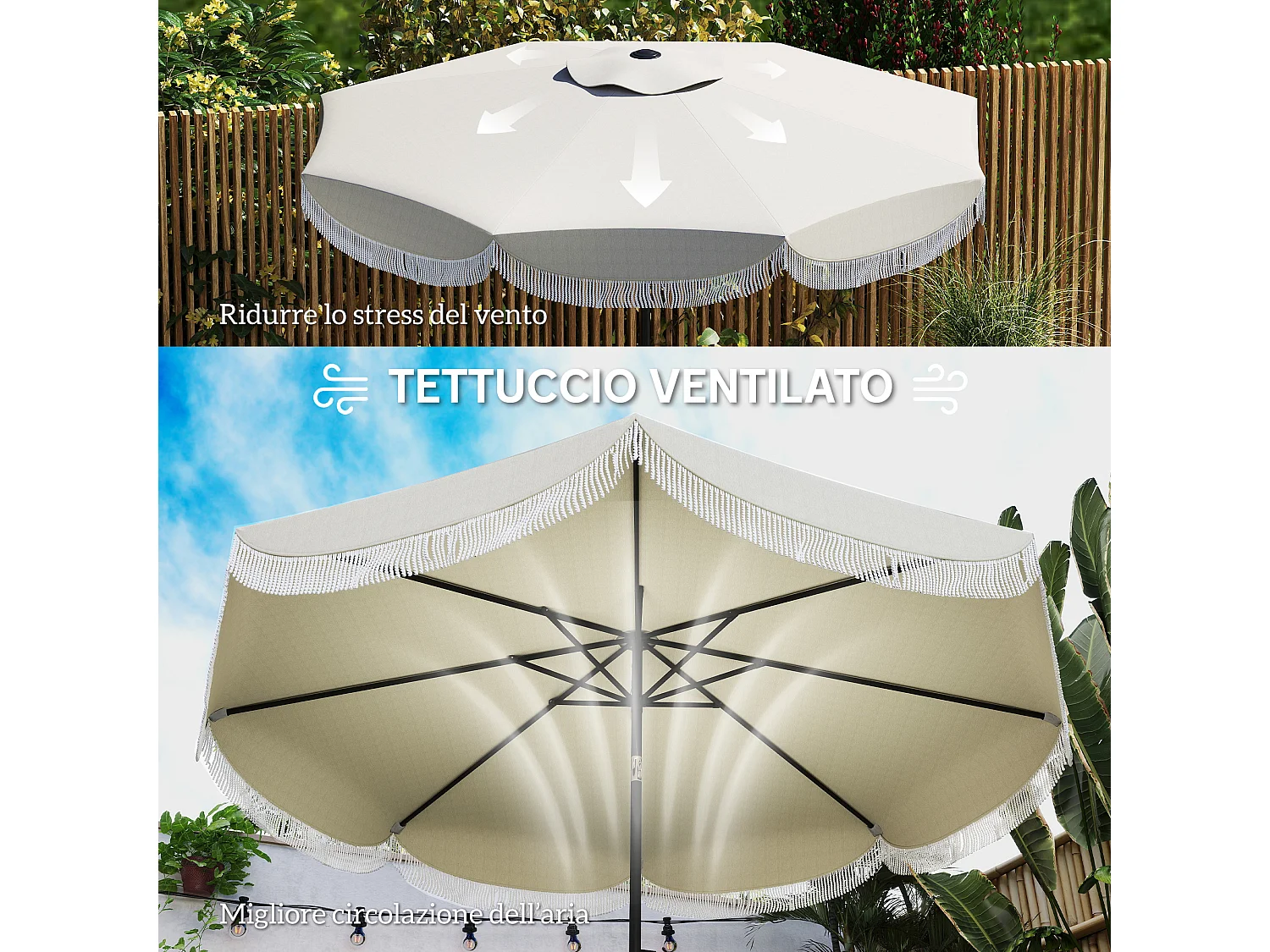 Ombrellone da giardino inclinabile in metallo poliestere grigio chiaro