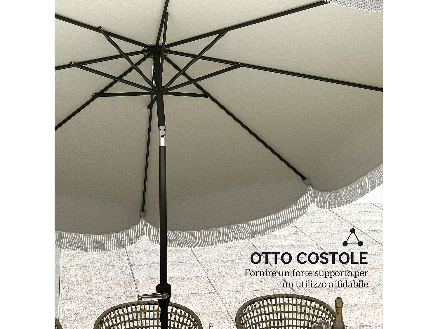 Ombrellone da giardino inclinabile in metallo poliestere grigio chiaro