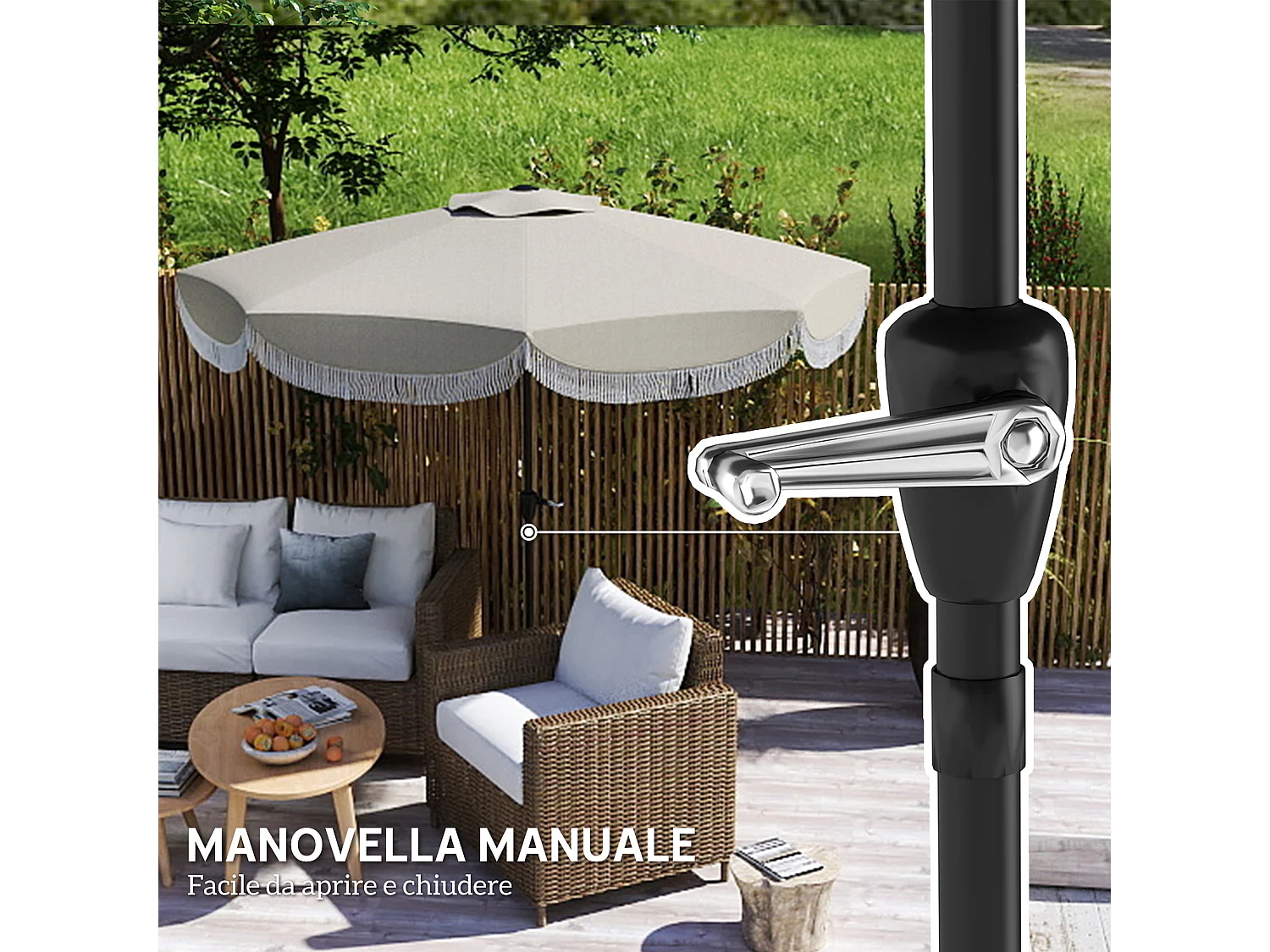 Ombrellone da giardino inclinabile in metallo poliestere grigio chiaro