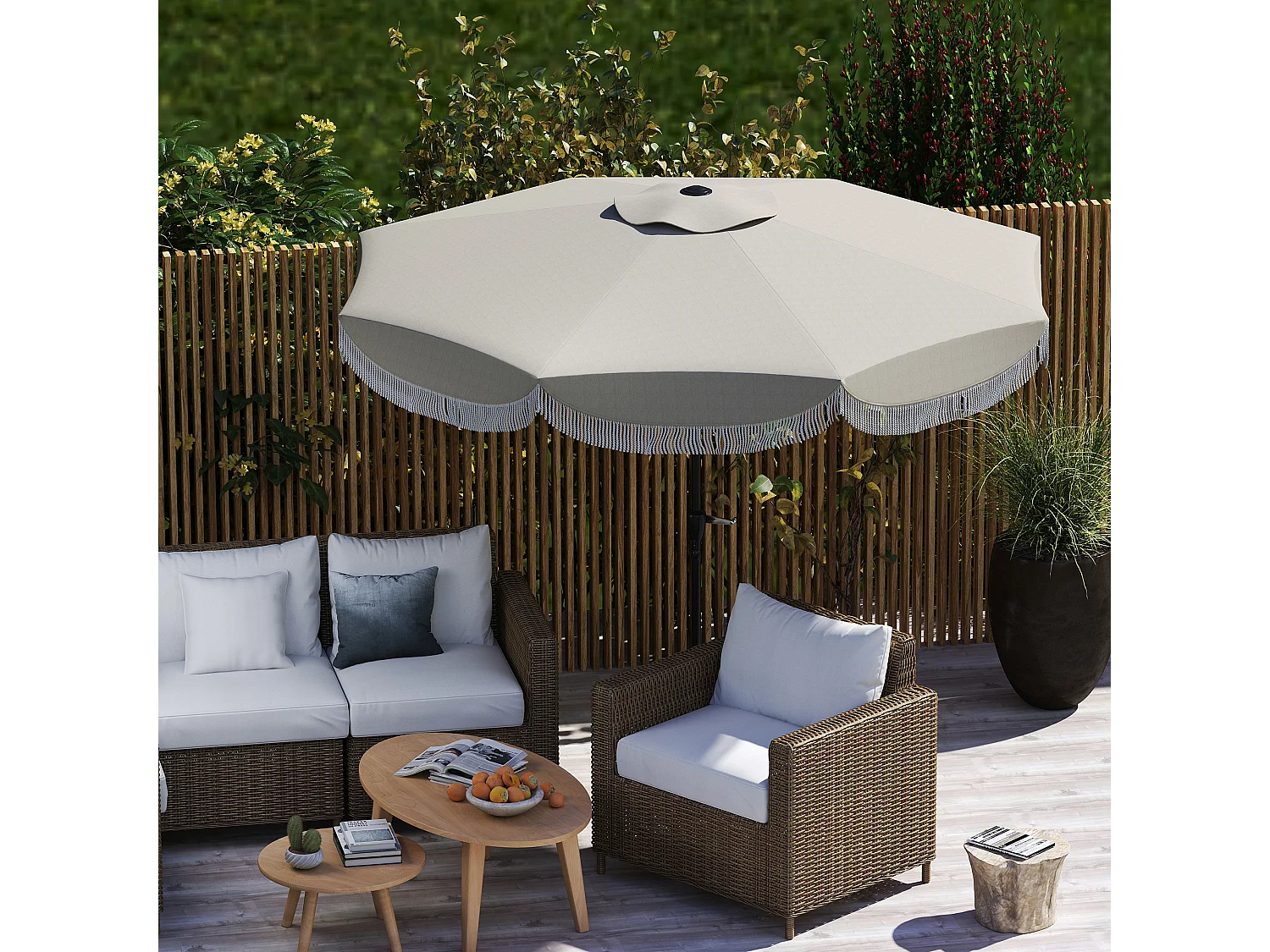 Ombrellone da giardino inclinabile in metallo poliestere grigio chiaro