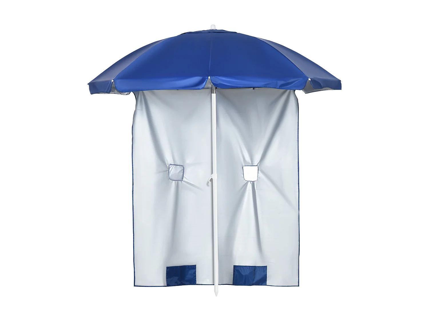 Ombrellone da spiaggia inclinabile con tendine laterali blu e bianco