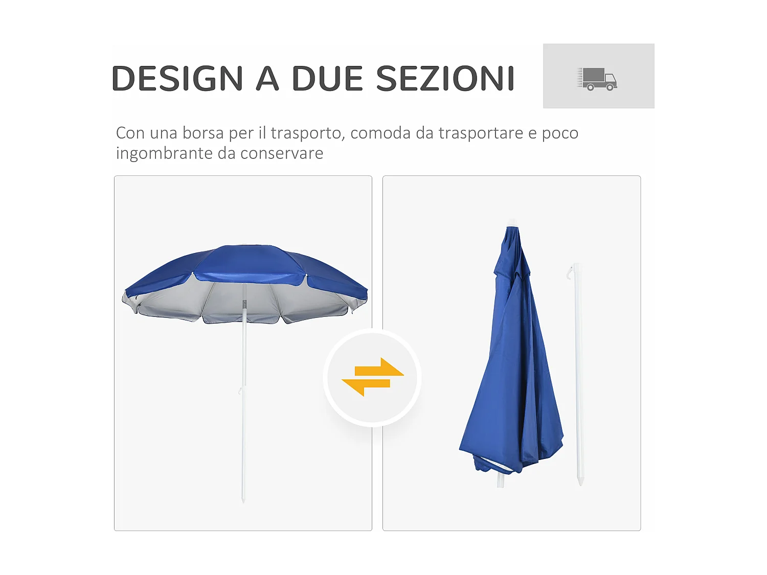 Ombrellone da spiaggia inclinabile con tendine laterali blu e bianco