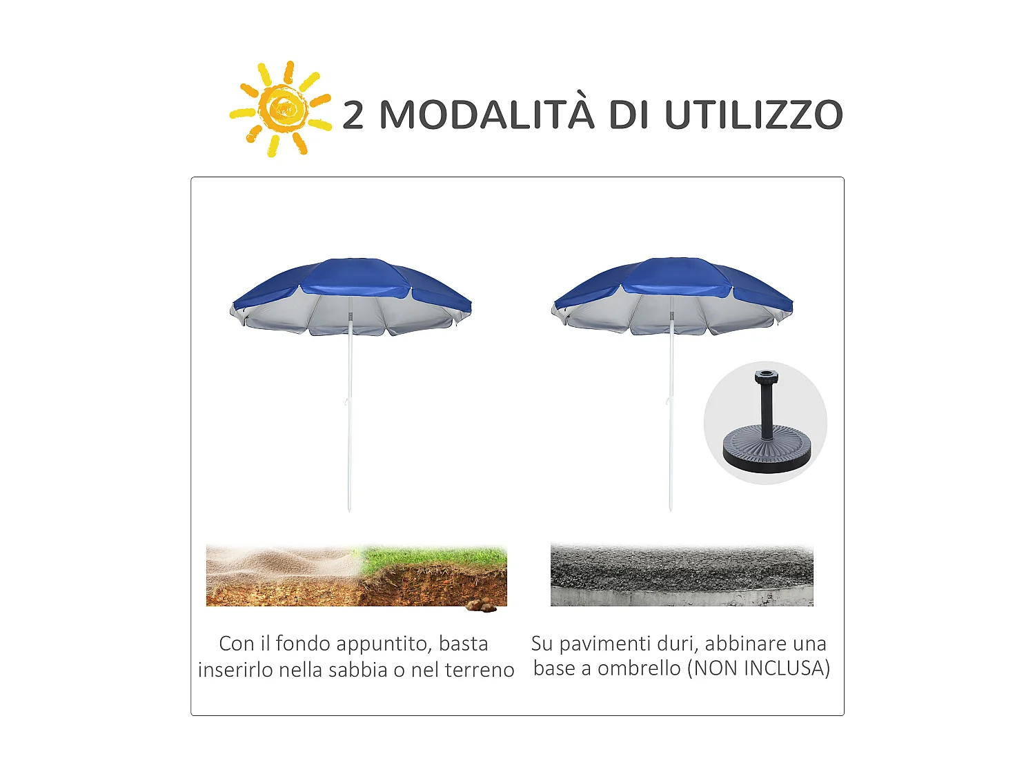 Ombrellone da spiaggia inclinabile con tendine laterali blu e bianco