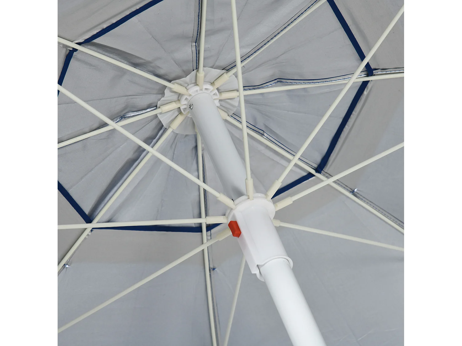 Ombrellone da spiaggia inclinabile con tendine laterali blu e bianco