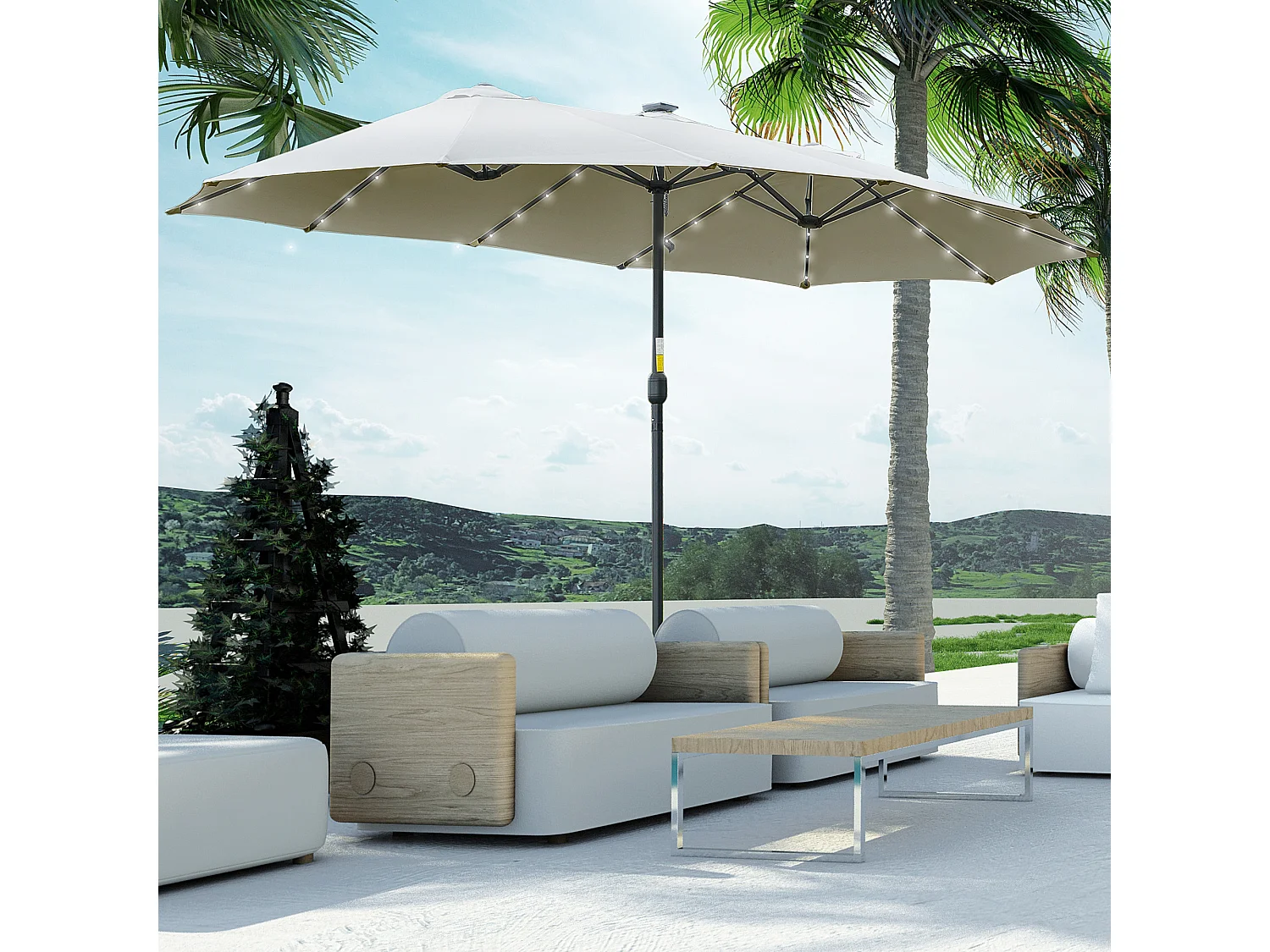 Ombrellone da giardino 4.5m con 48 luci led e manovella grigio chiaro