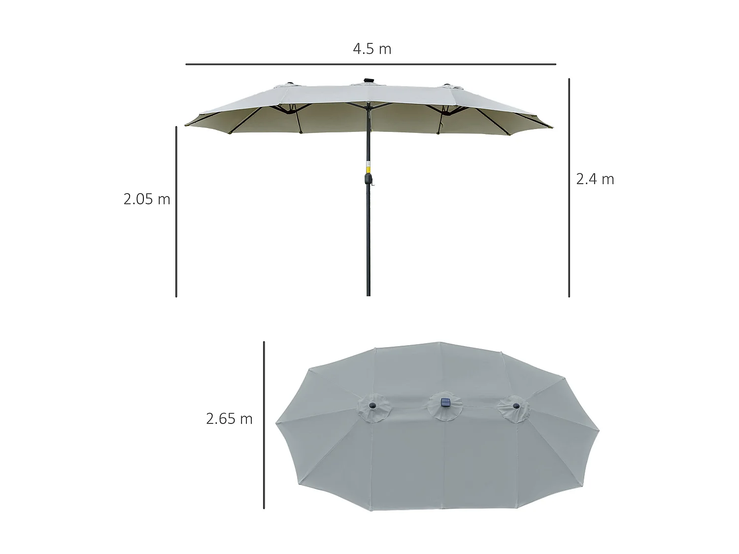 Ombrellone da giardino 4.5m con 48 luci led e manovella grigio chiaro