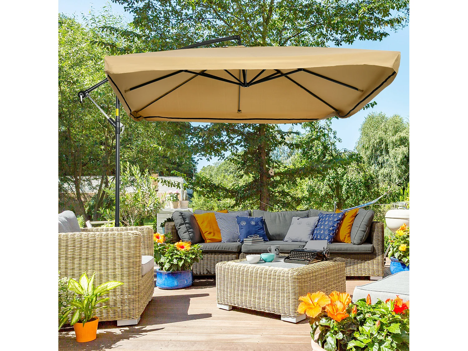 Ombrellone da giardino a braccio con zanzariera 3x3 metri beige