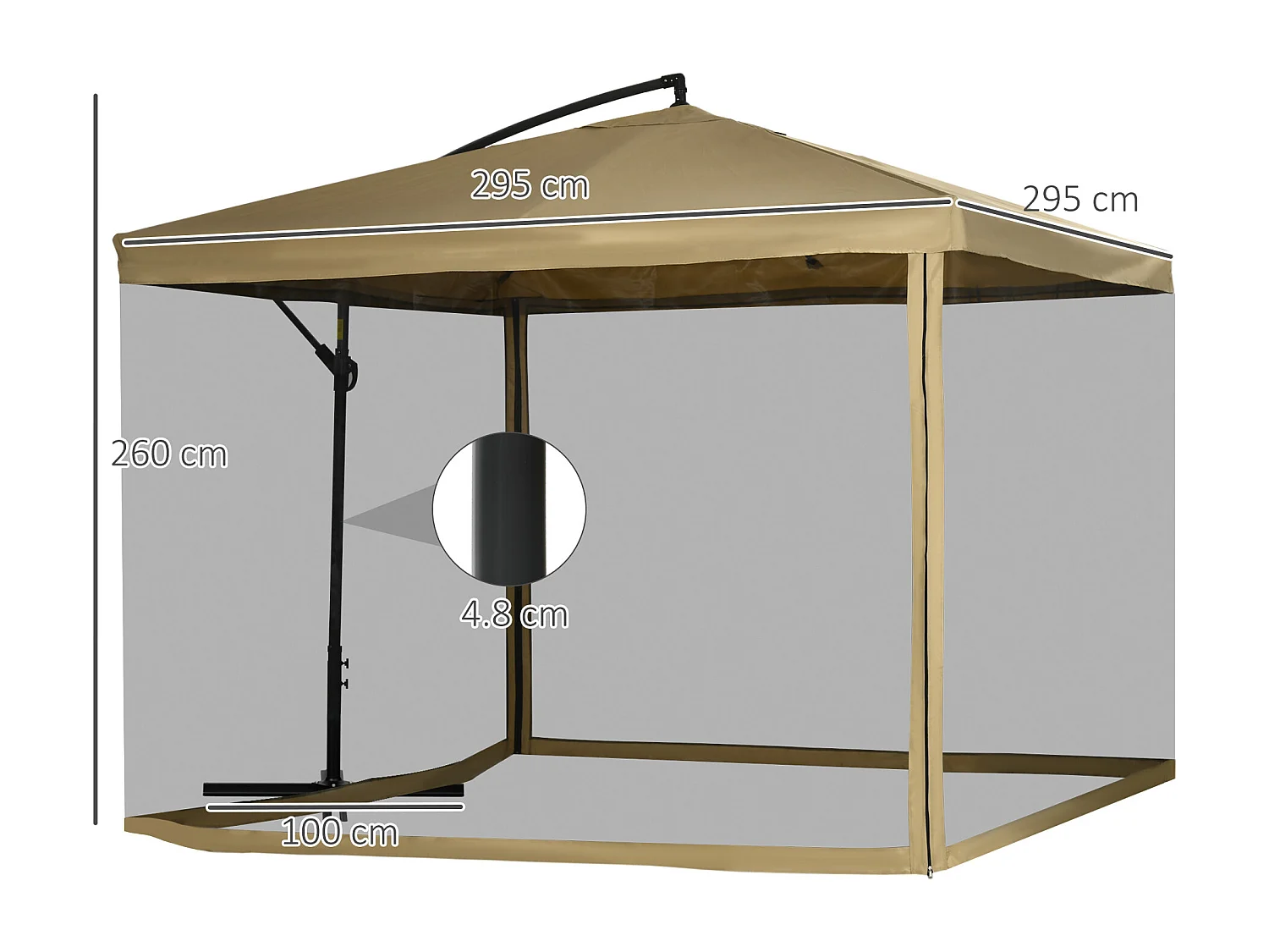 Ombrellone da giardino a braccio con zanzariera 3x3 metri beige